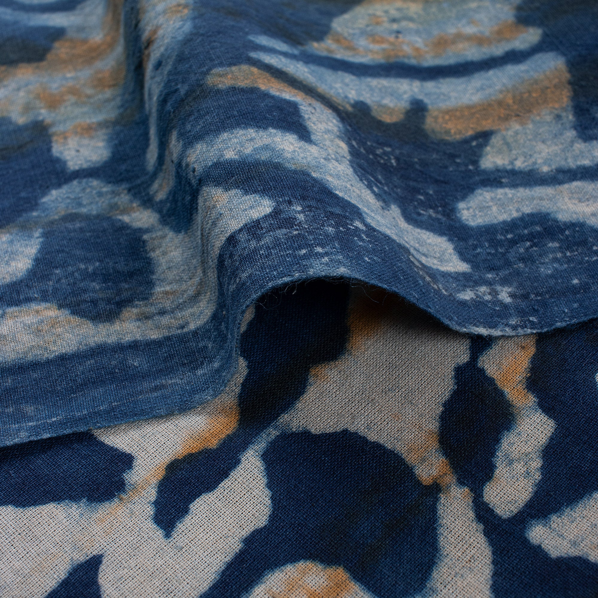 Leaf Hand Block Printed Organic Indigo Fabric - Image 5