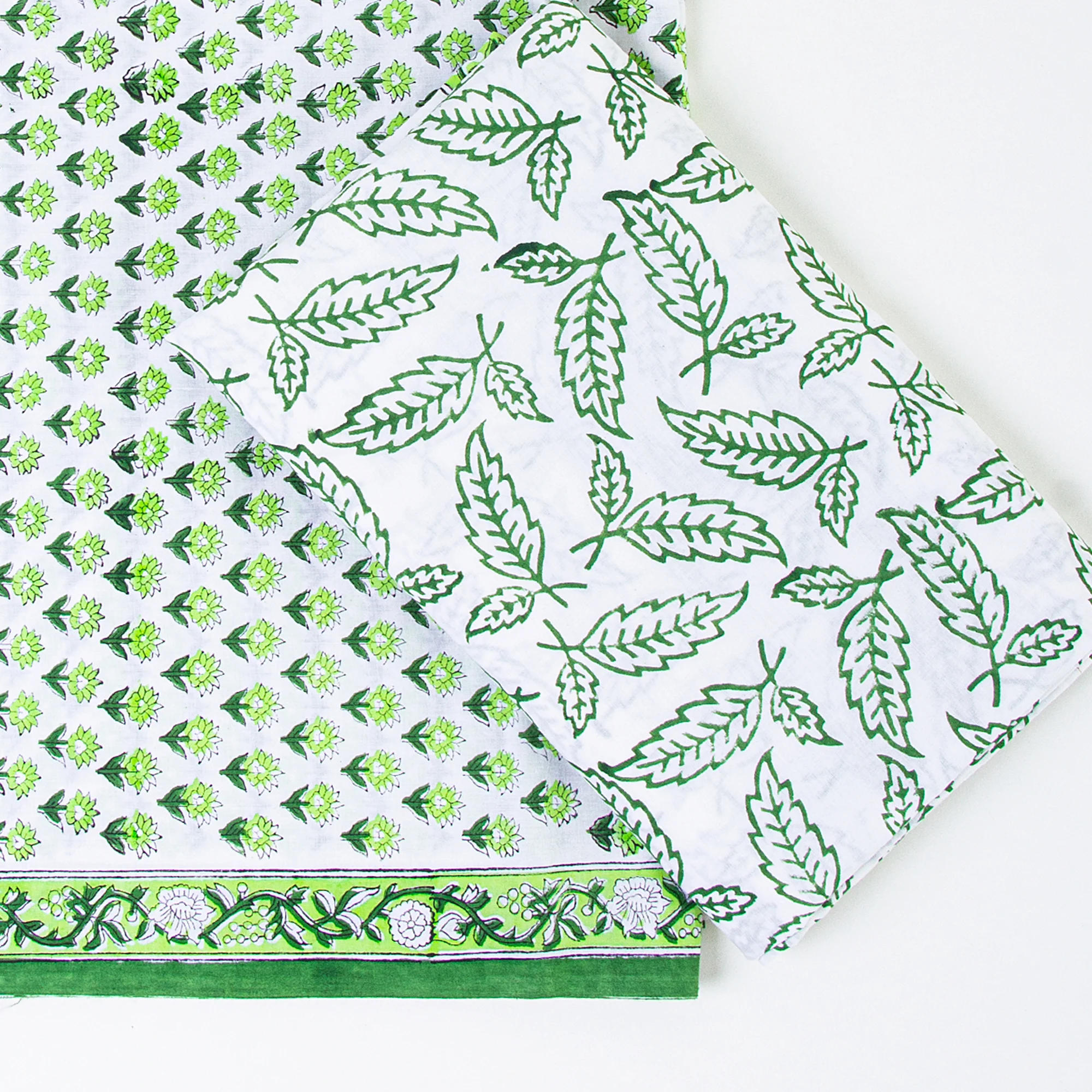 Handmade Leaf Print Unstitched salwar Suit Set Cotton Dress Material Chanderi Dupatta - Image 2