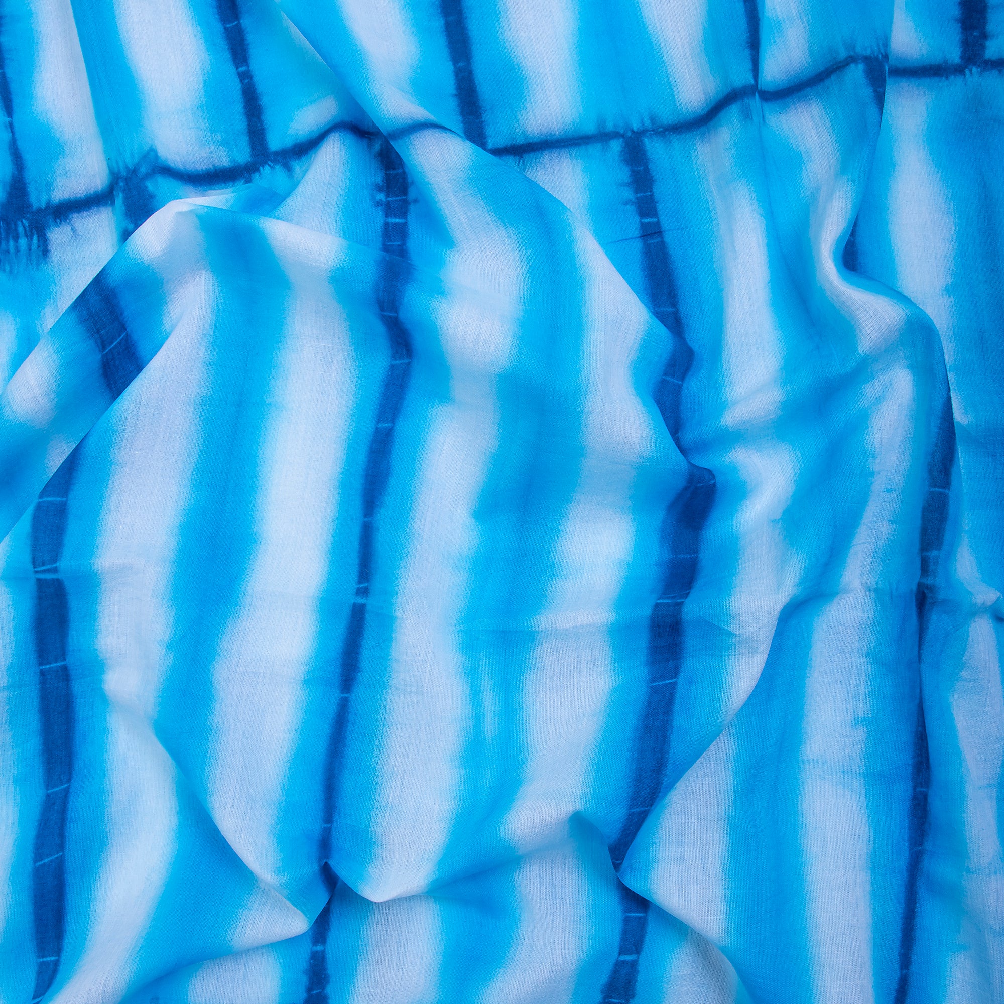 Natural Dyed Blue Striped Tie Dye Pure Cotton Fabrics - Image 2