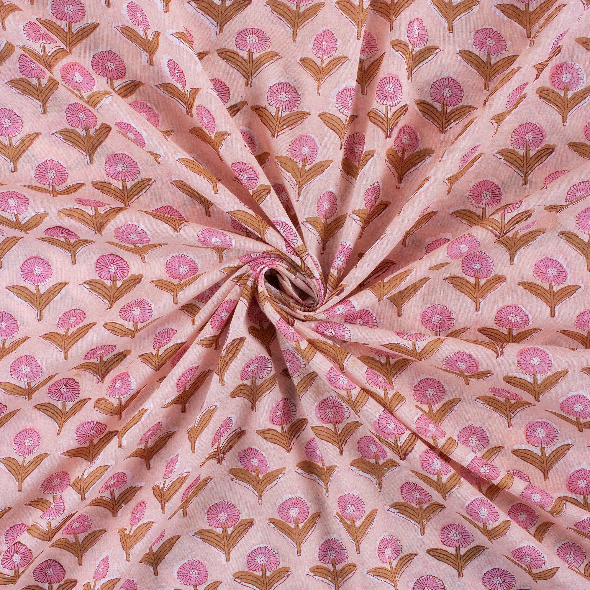 Light Weighted Floral Hand Block Printed Fabric - Image 2