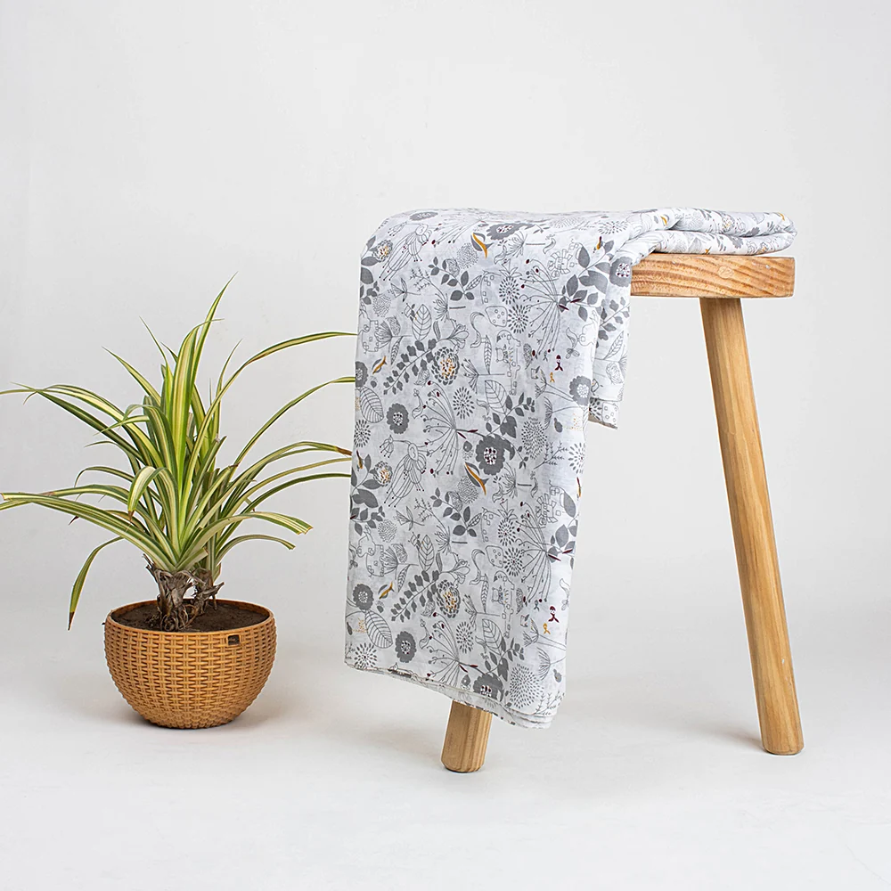 Light Weighted Floral Hand Block Printed Fabric - Image 5