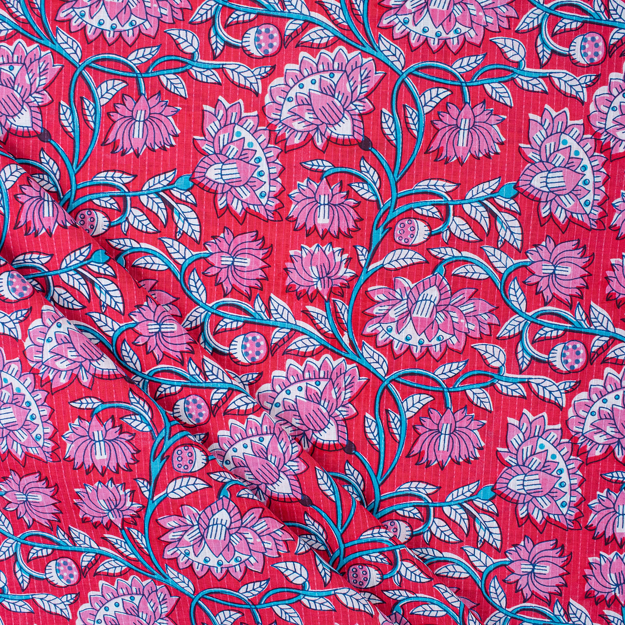 Luxury Handmade Floral Print Pure Kantha Mud Block Fabric - Image 3