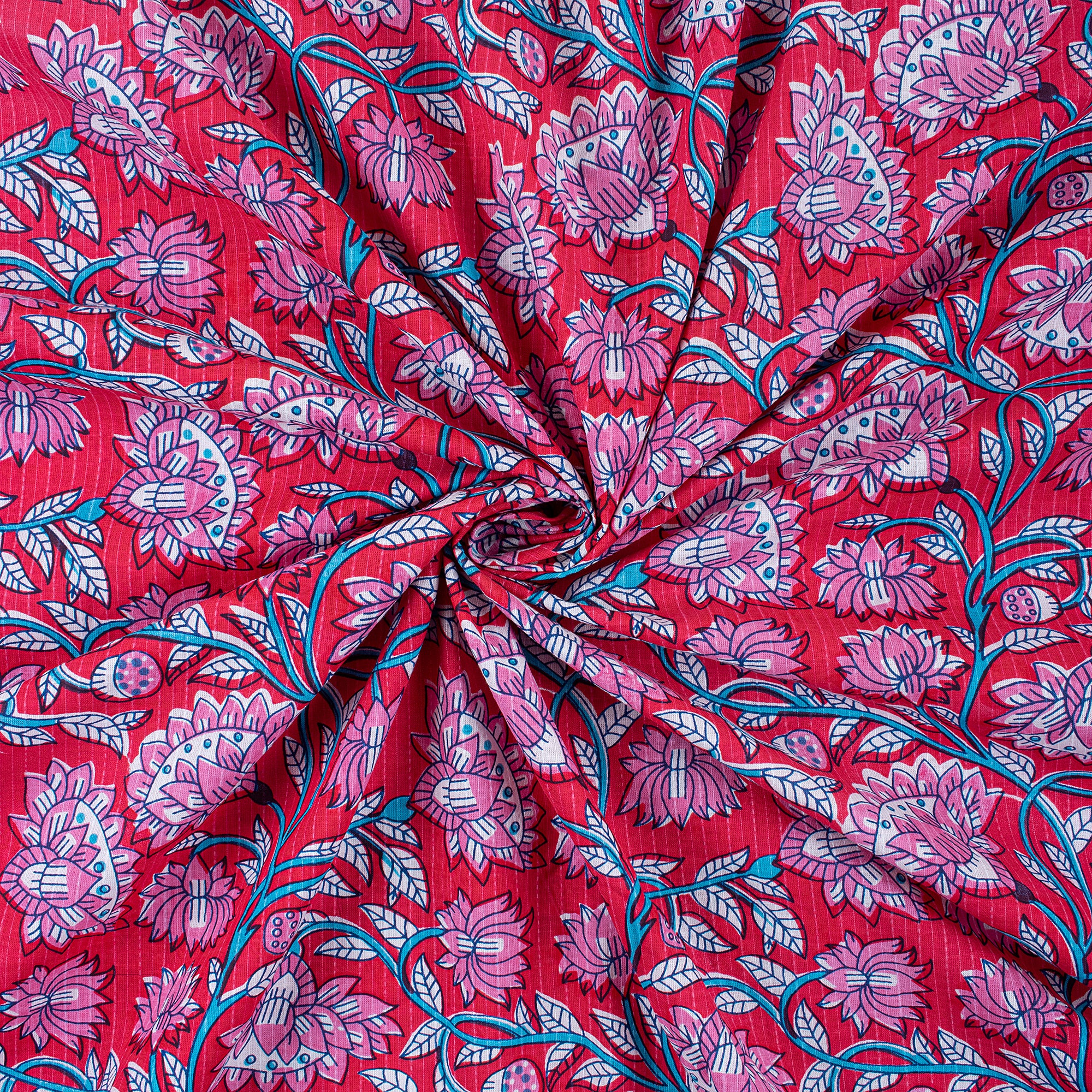 Luxury Handmade Floral Print Pure Kantha Mud Block Fabric - Image 4