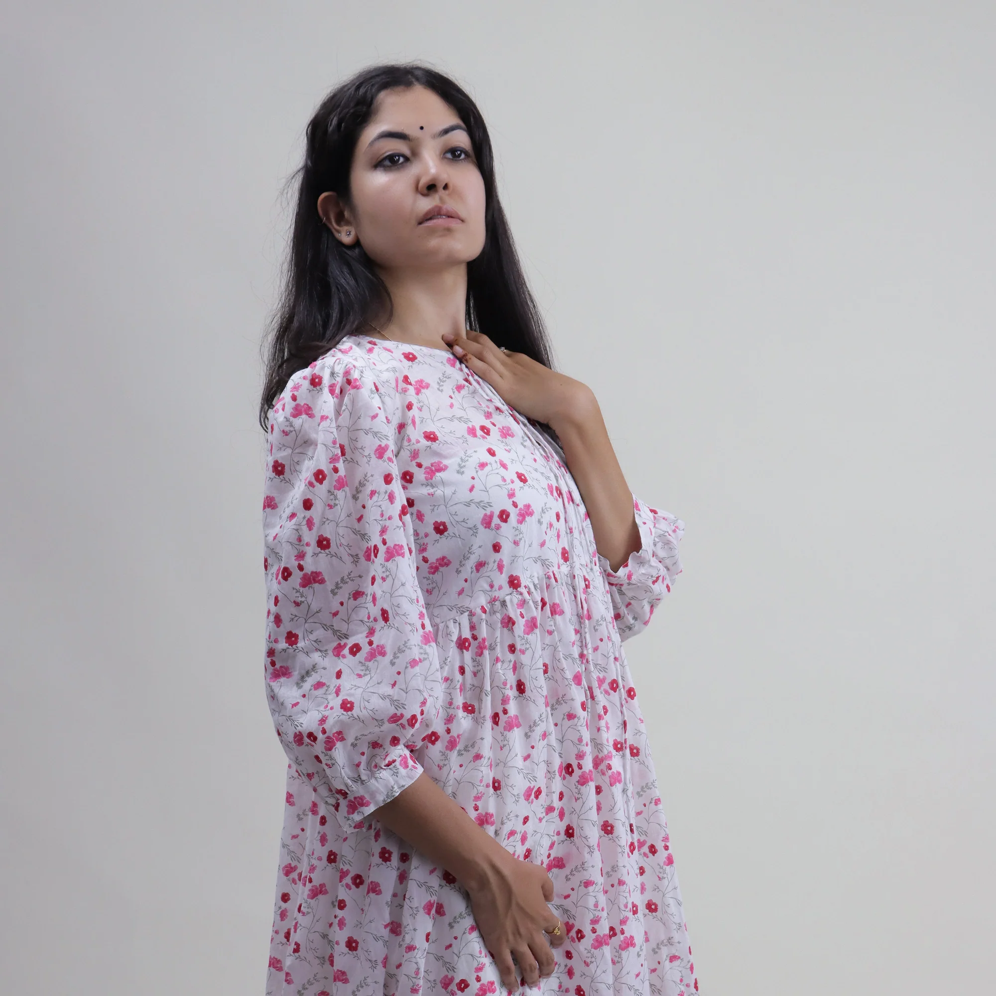 Floral Printed Cotton Modern Women's Midi Dress - Image 2