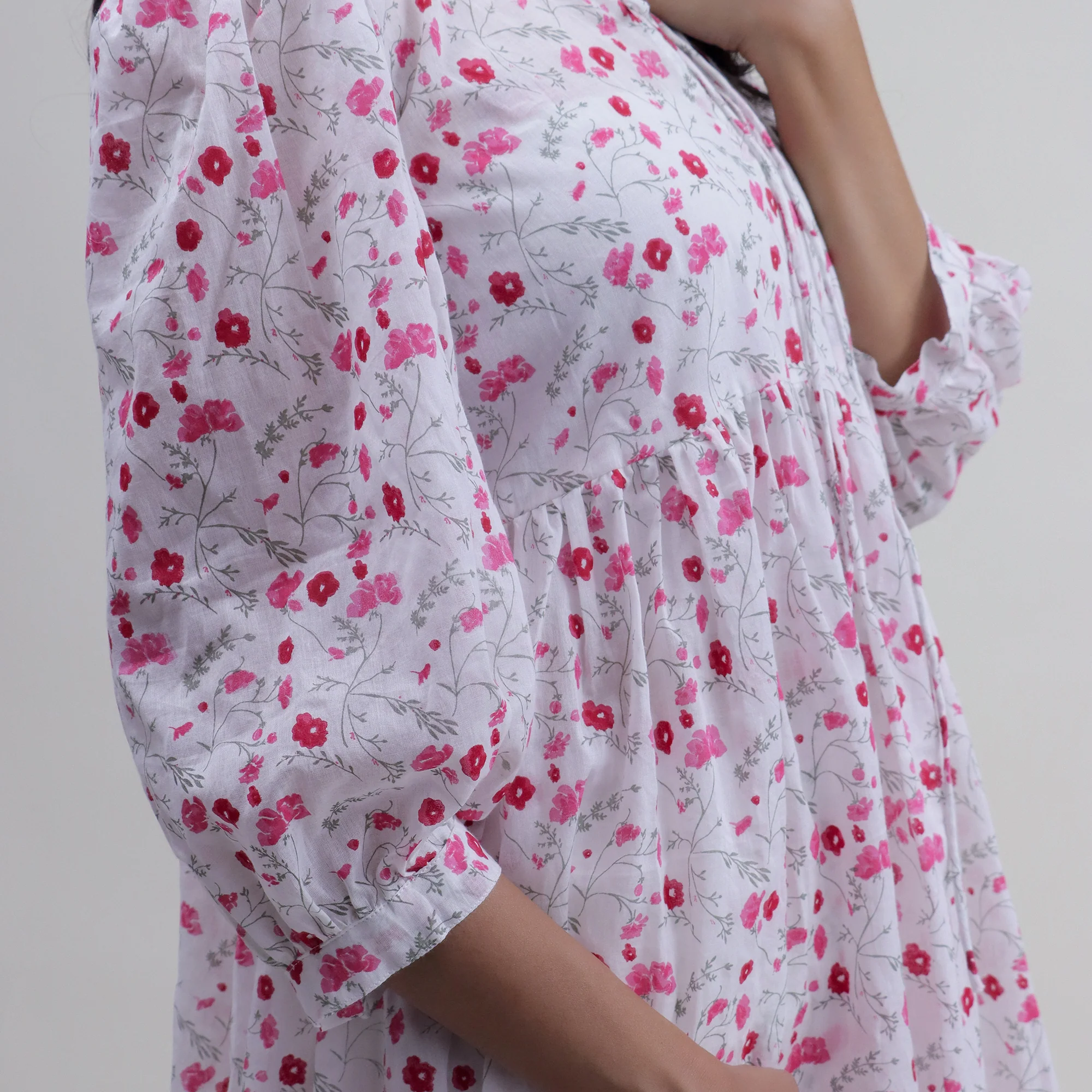 Floral Printed Cotton Modern Women's Midi Dress - Image 3