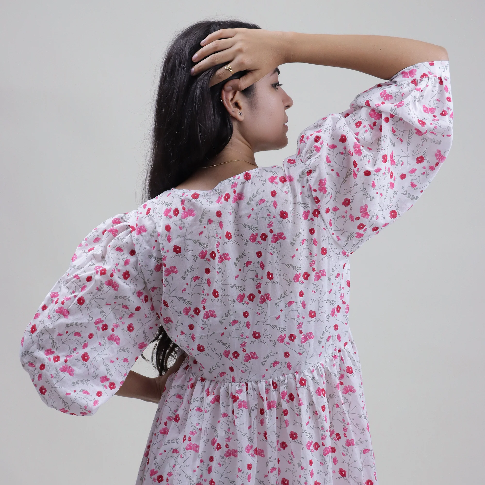 Floral Printed Cotton Modern Women's Midi Dress - Image 4