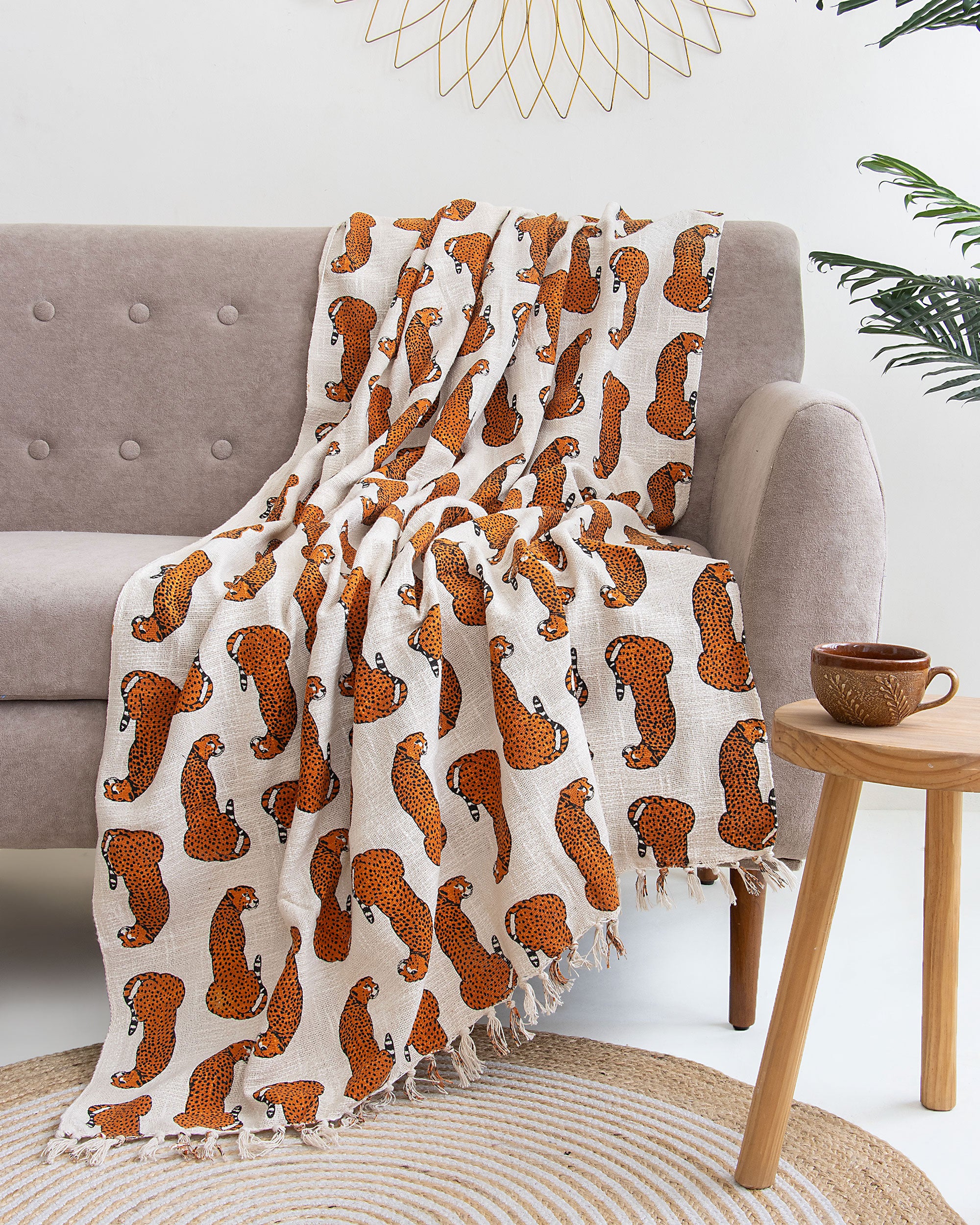 Animal Print Indian Block Printed Pure Cotton Throw Blanket