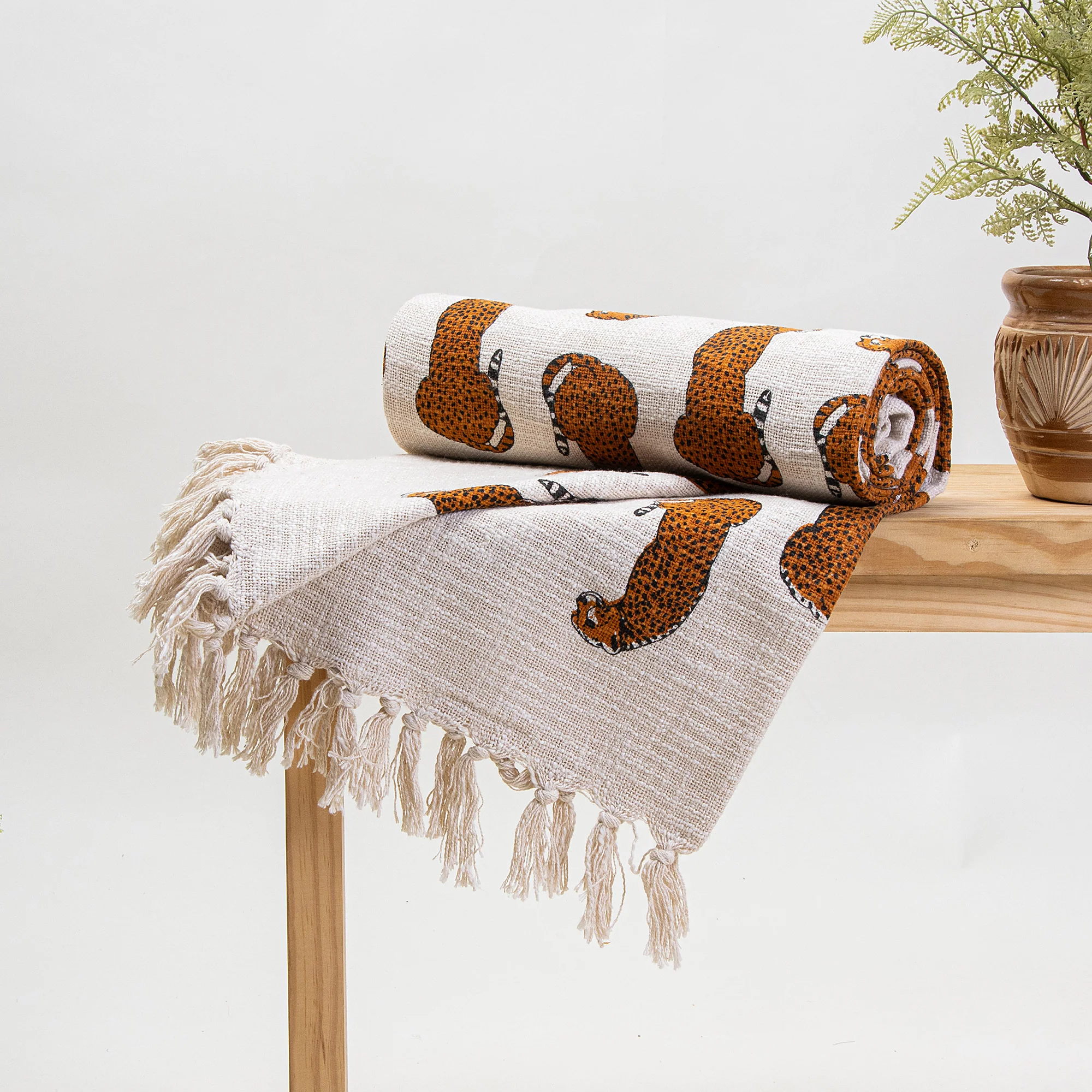 Animal Print Indian Block Printed Pure Cotton Throw Blanket - Image 2