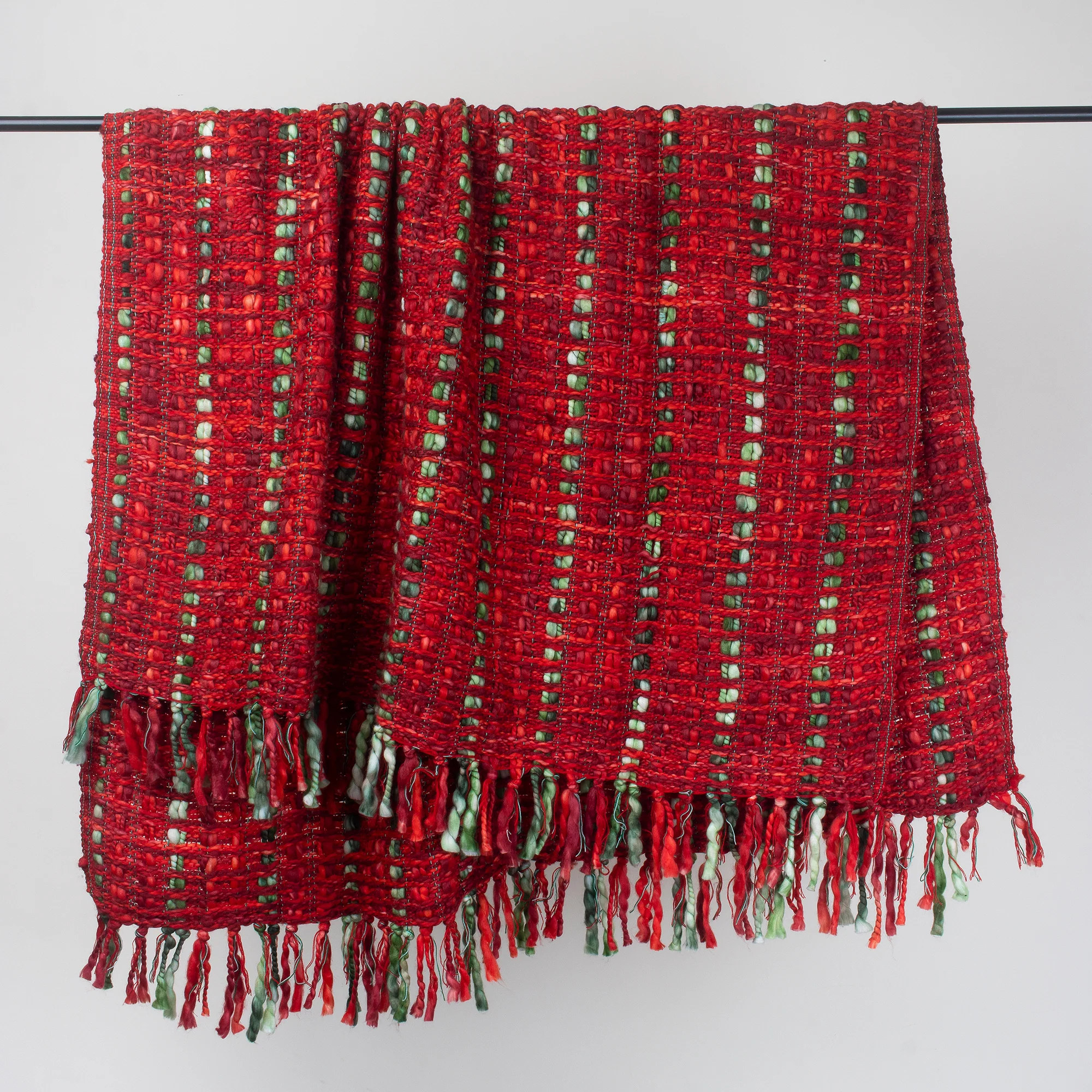 Red Handmade Cotton Sofa Acrylic Throws Blanket - Image 7