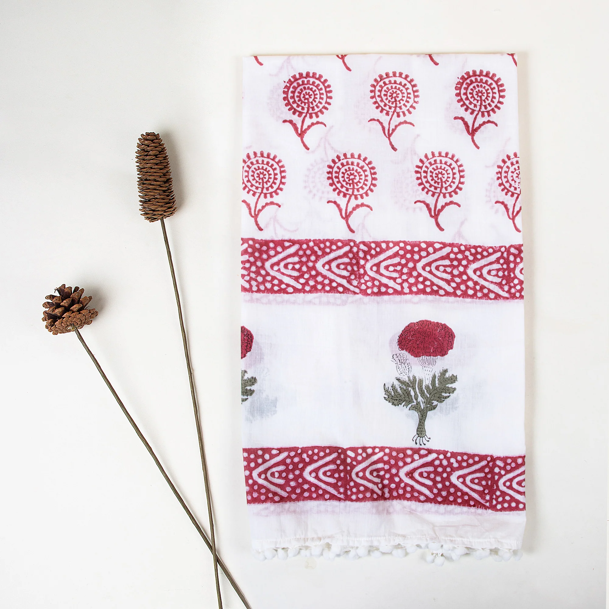 Decorative Floral Hand Block Printed Women's Cotton Reusable Stole - Image 2