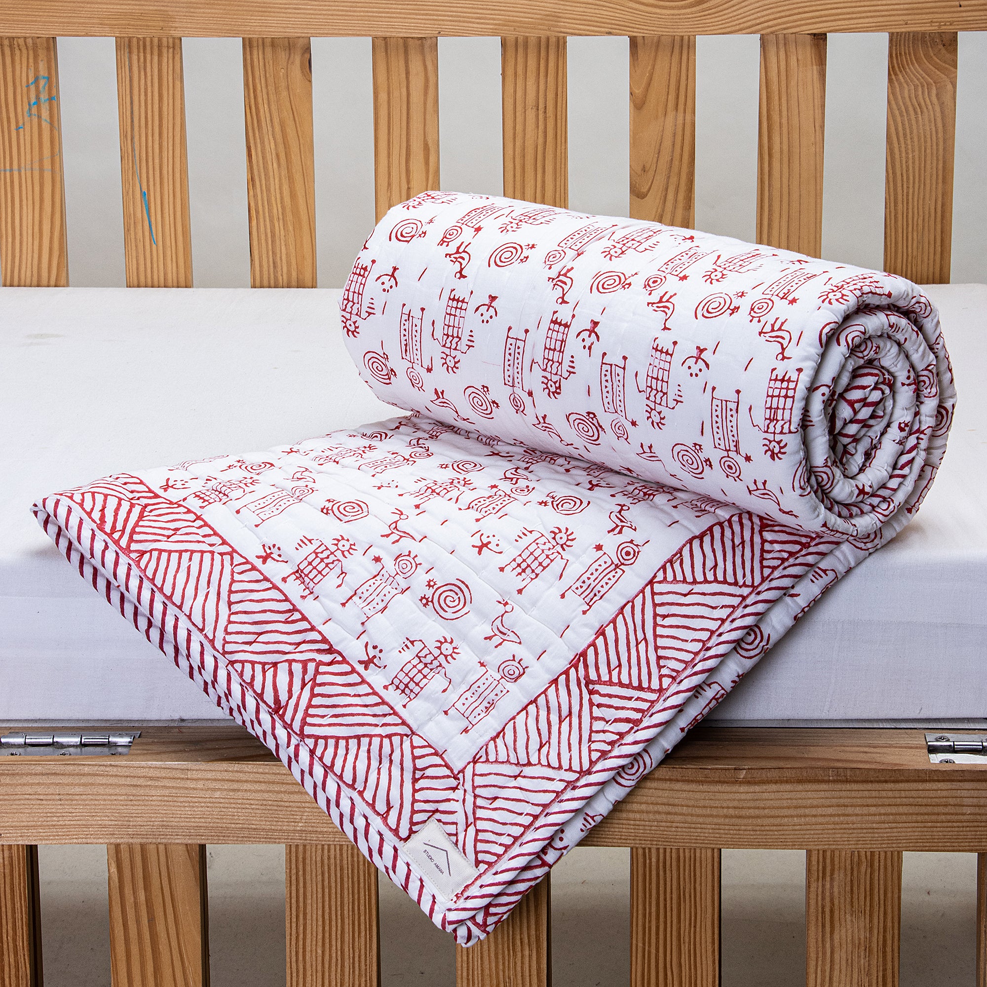 Traditional Block Printed Pure Cotton Indian Cute Baby Blanket - Image 3