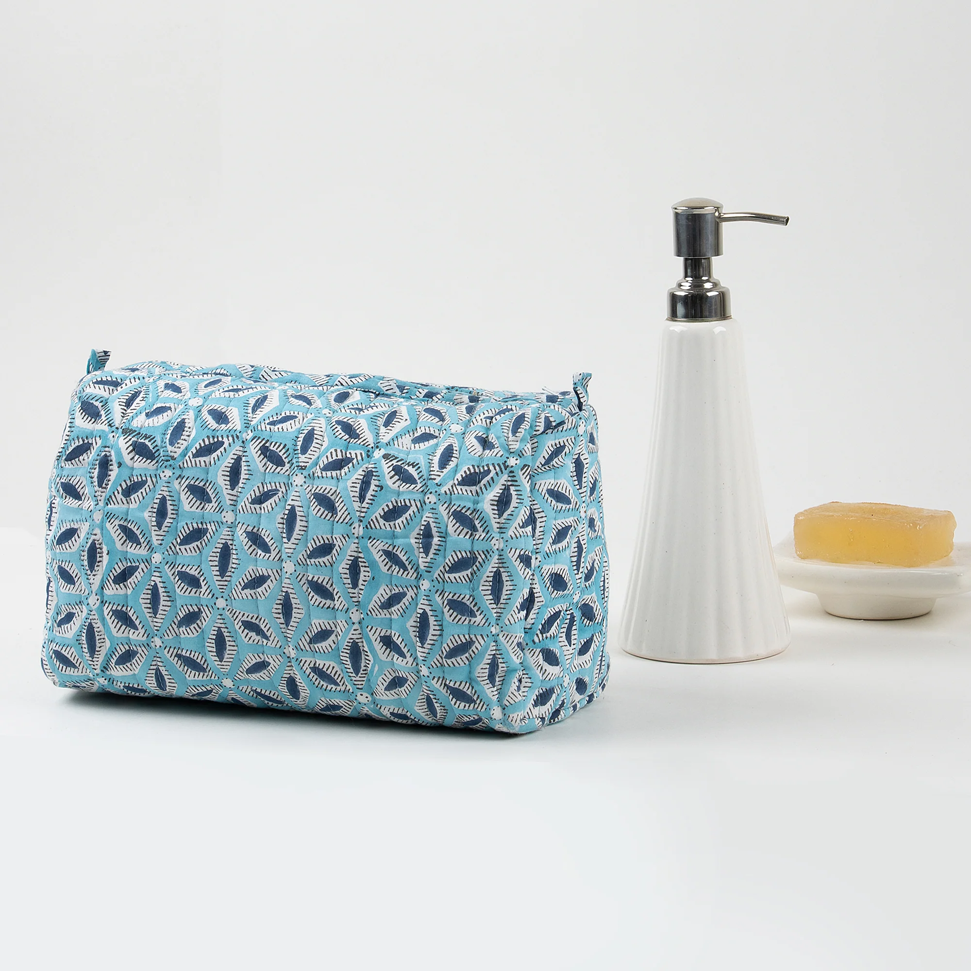 Set of 3 Indian Floral Cotton Women's Hand Printed Toiletry Gym Bags - Image 3