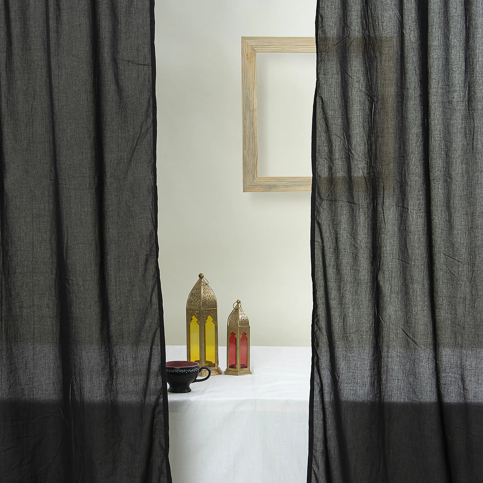 Modern Set of 2 Solid Handmade Cotton Kitchen Curtains - Image 5