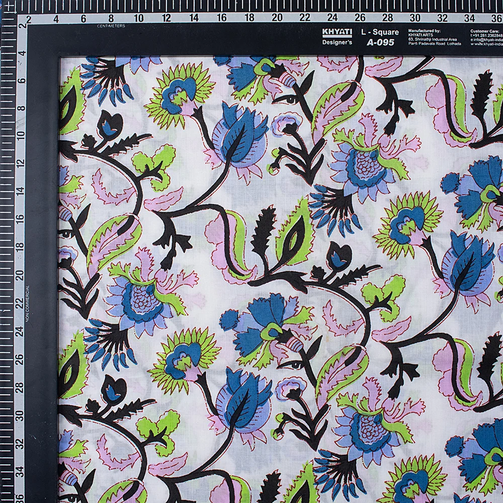Modern Hand Block Multi Floral India Indian Block Print Fabric