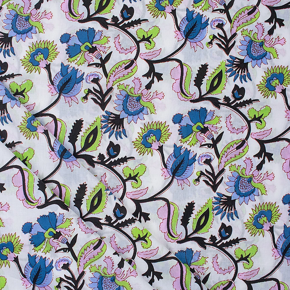 Modern Hand Block Multi Floral India Indian Block Print Fabric - Image 3