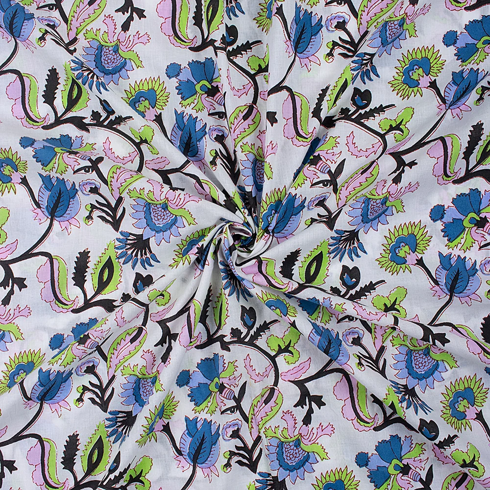 Modern Hand Block Multi Floral India Indian Block Print Fabric - Image 4