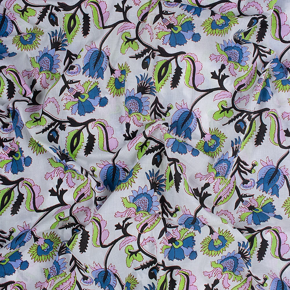 Modern Hand Block Multi Floral India Indian Block Print Fabric - Image 5
