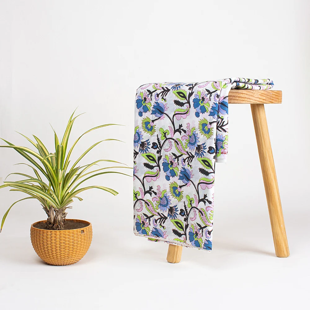 Modern Hand Block Multi Floral India Indian Block Print Fabric - Image 6