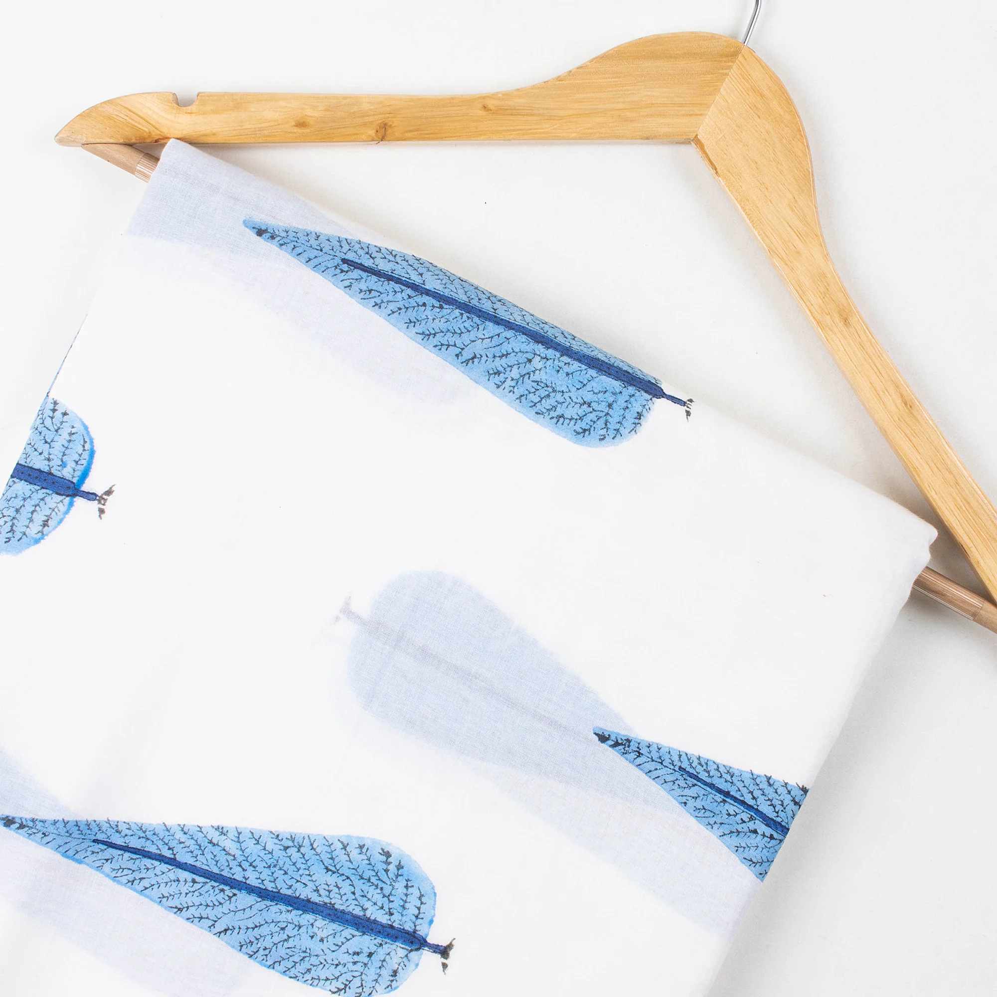 Modern Blue Leaf Soft Cotton Hand Block Printed Fabric - Image 5