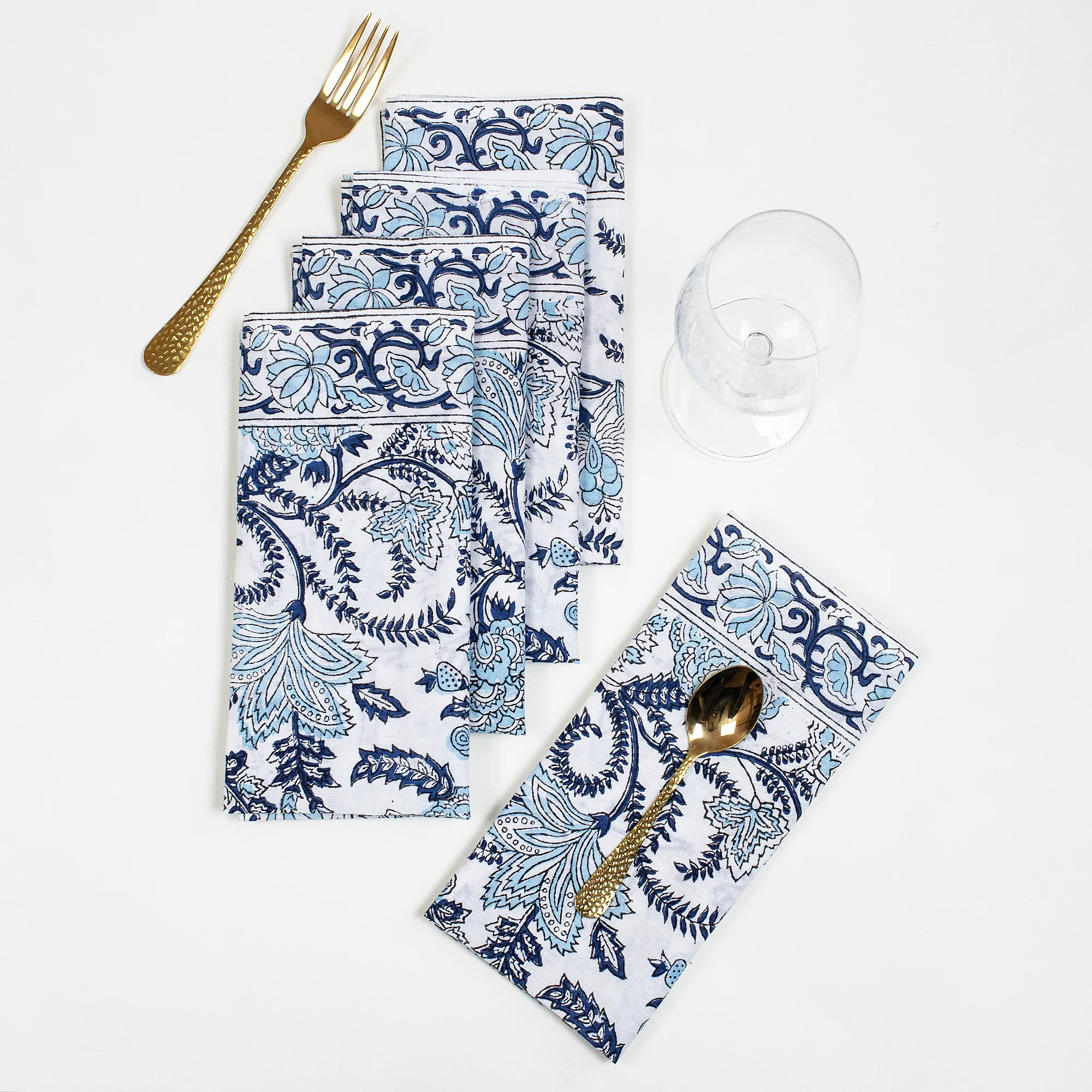 Modern Handmade Block Printed Border Floral Napkin - Image 2
