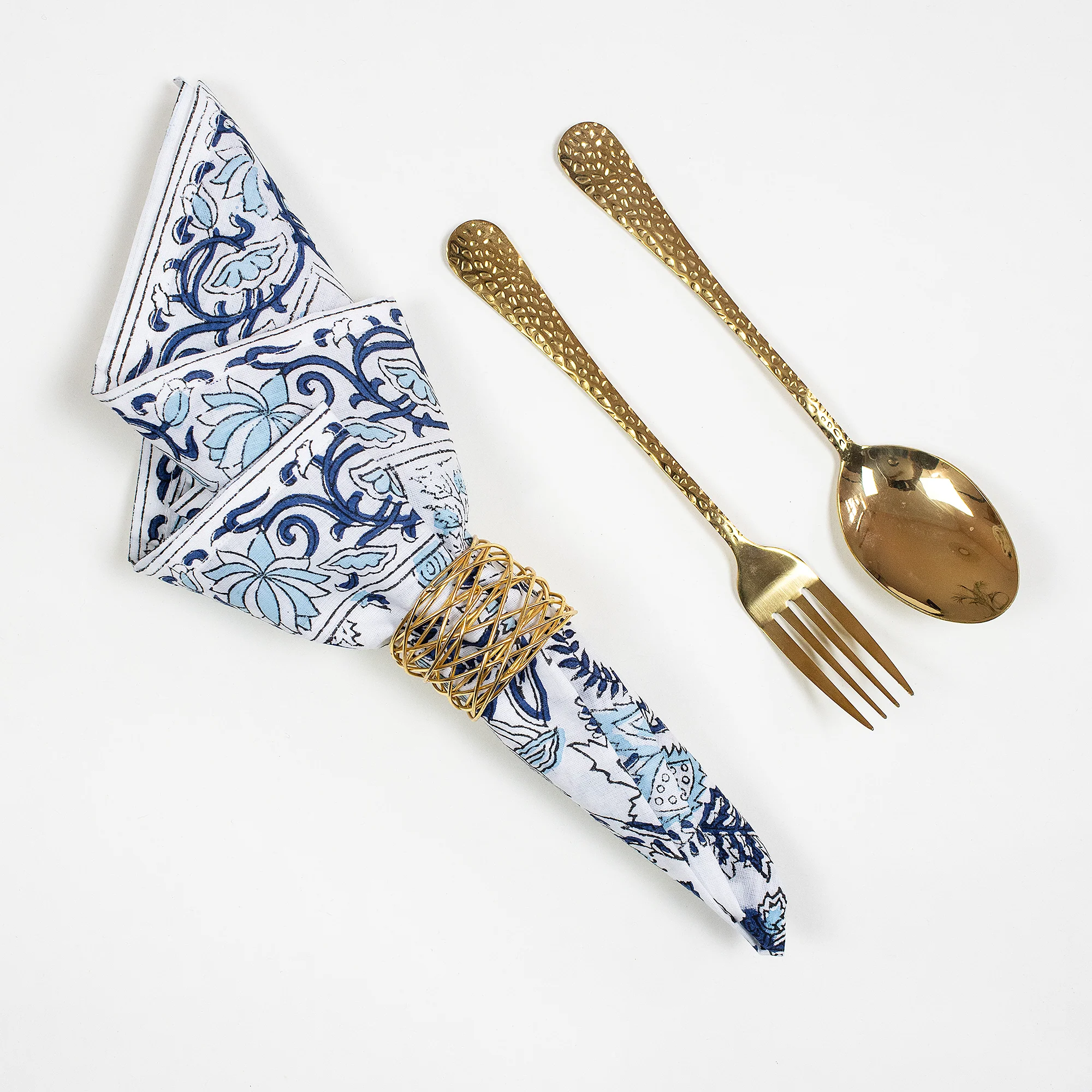 Modern Handmade Block Printed Border Floral Napkin - Image 3