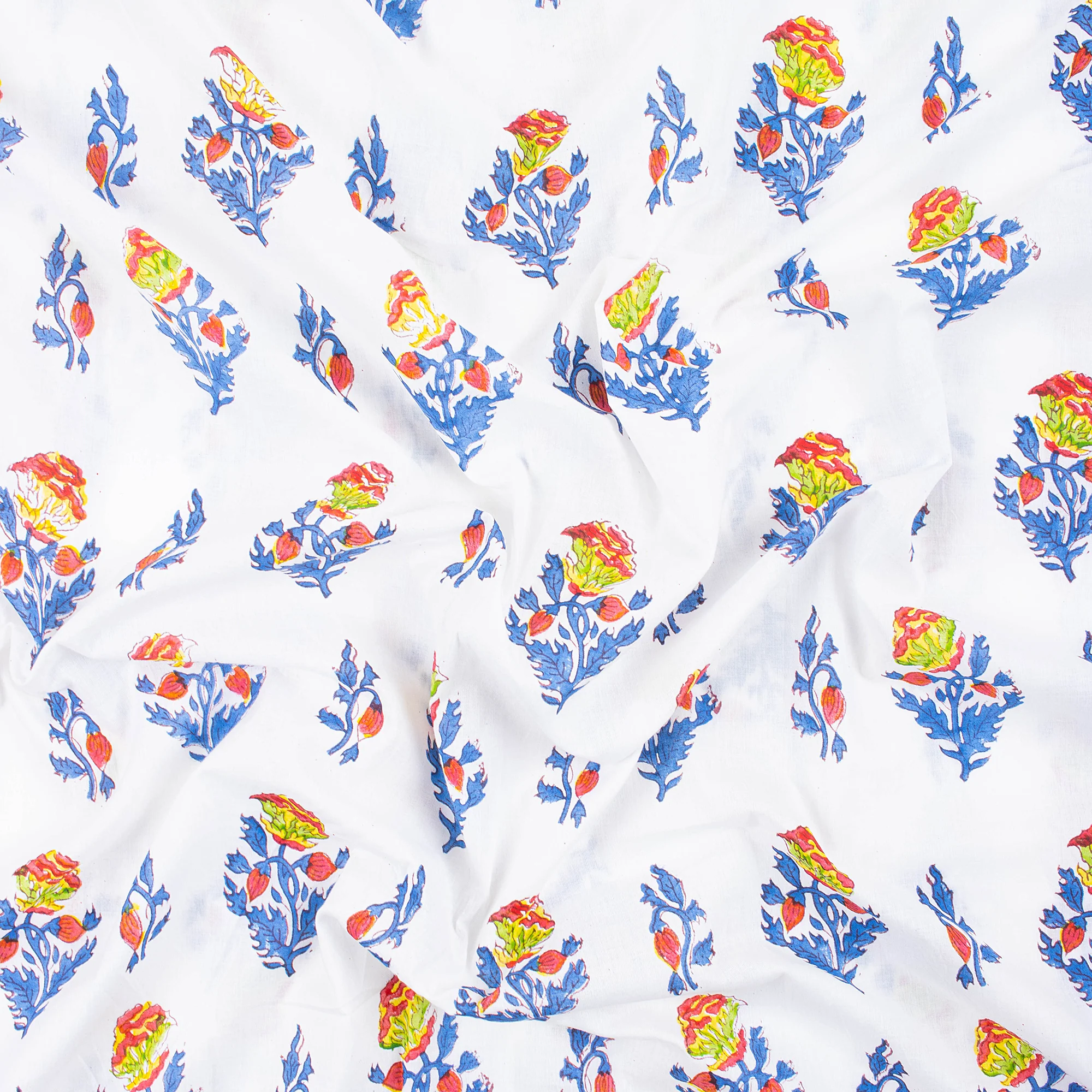 Modern Multicolor Floral Hand Block Printed Cotton Fabric - Image 5