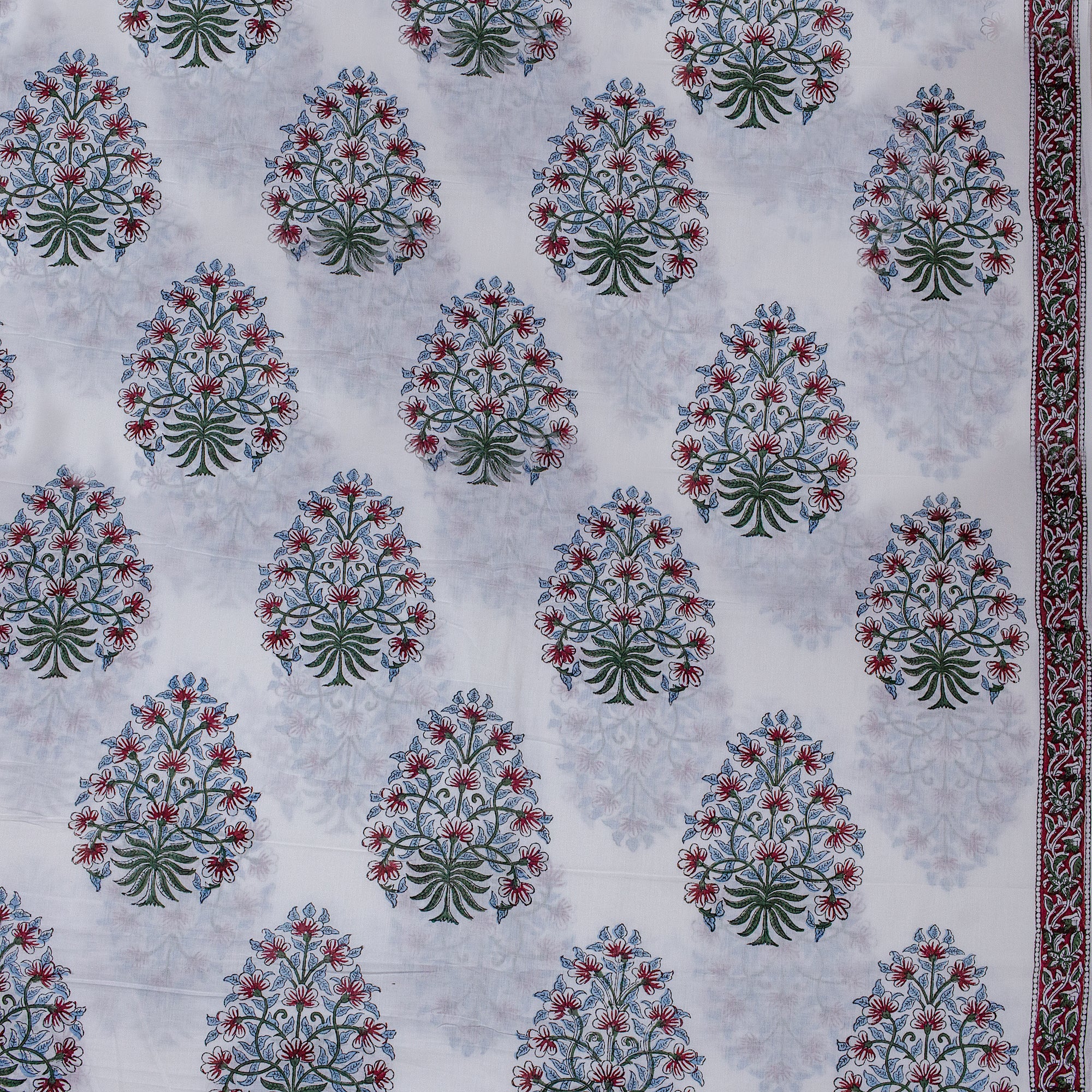 Modern Red Boota Hand Block Print Fabric for Dress Material - Image 2