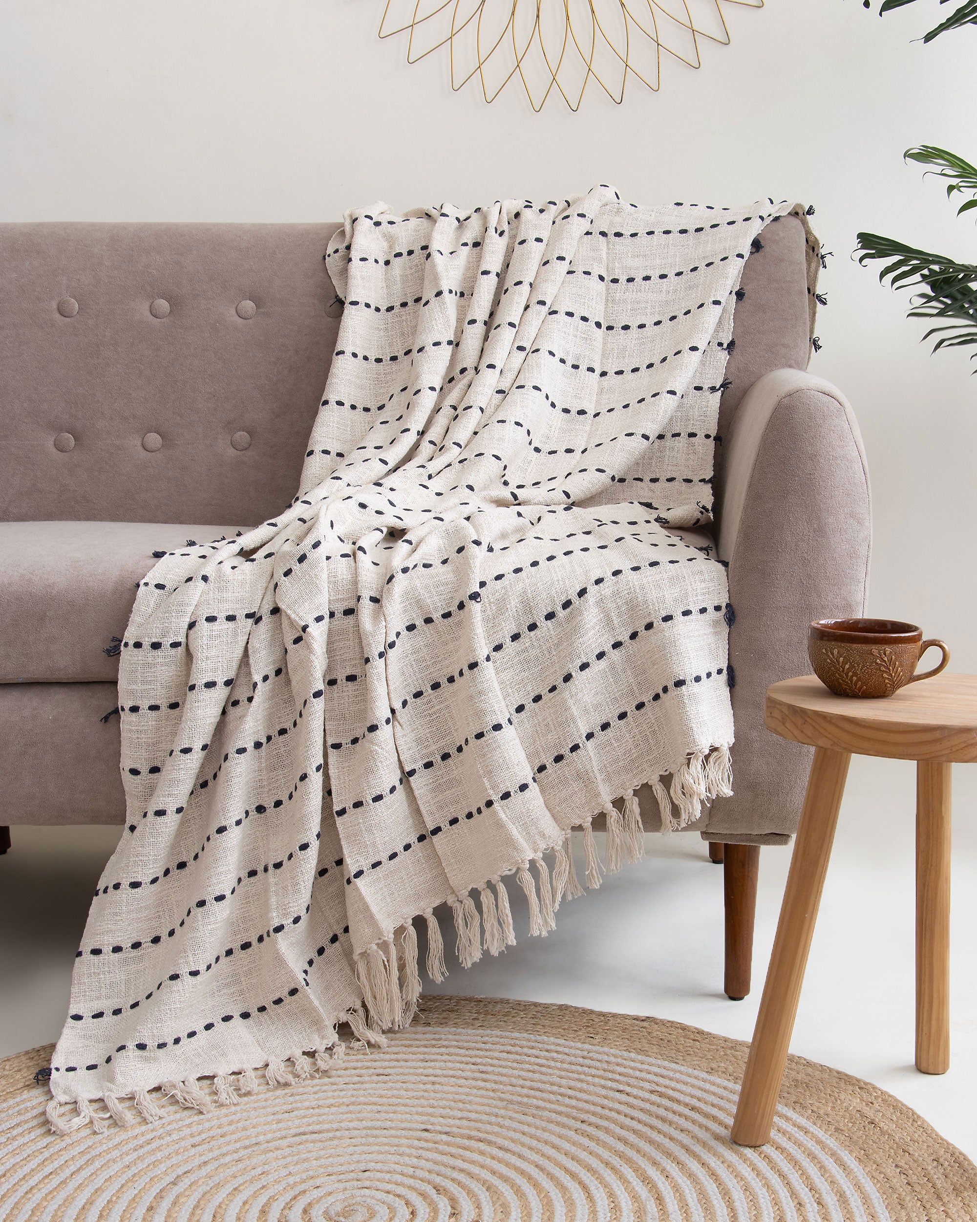 Striped Indian Handmade Pure Cotton Woven Throw Blanket for Sofa