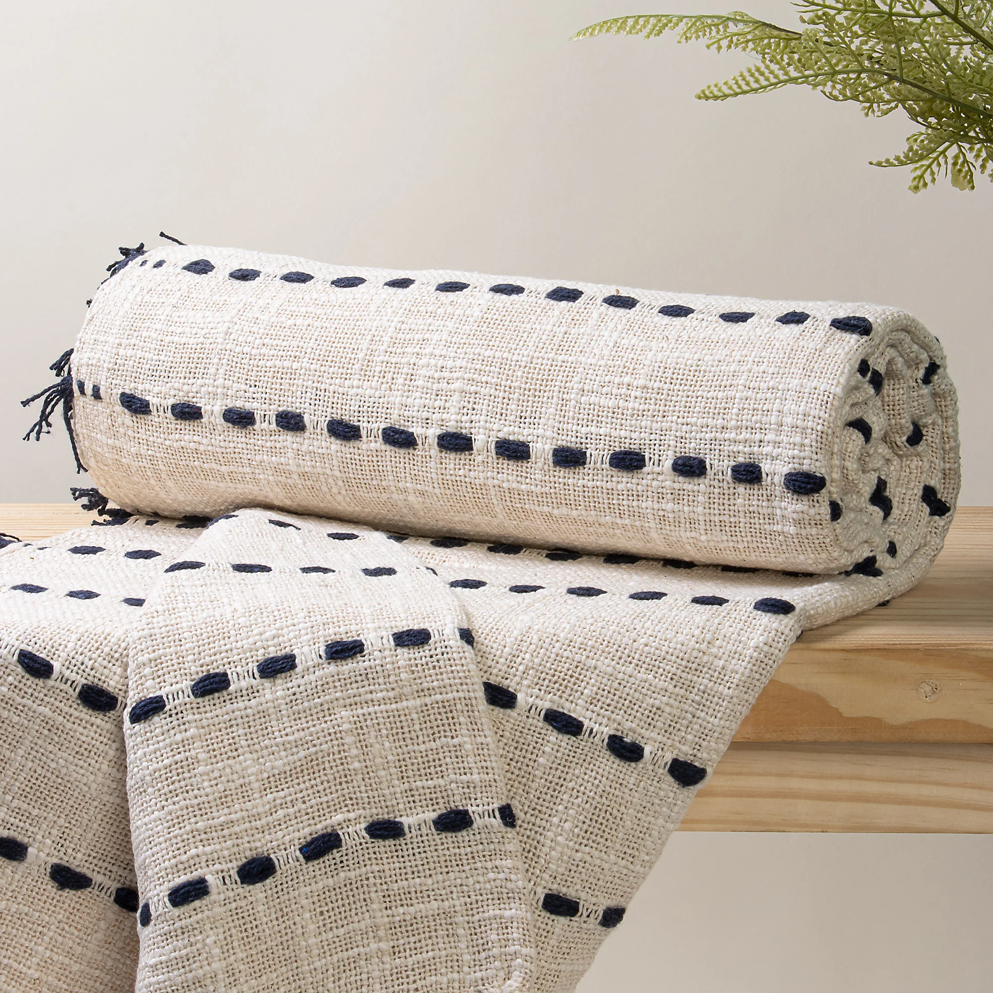 Striped Indian Handmade Pure Cotton Woven Throw Blanket for Sofa - Image 3