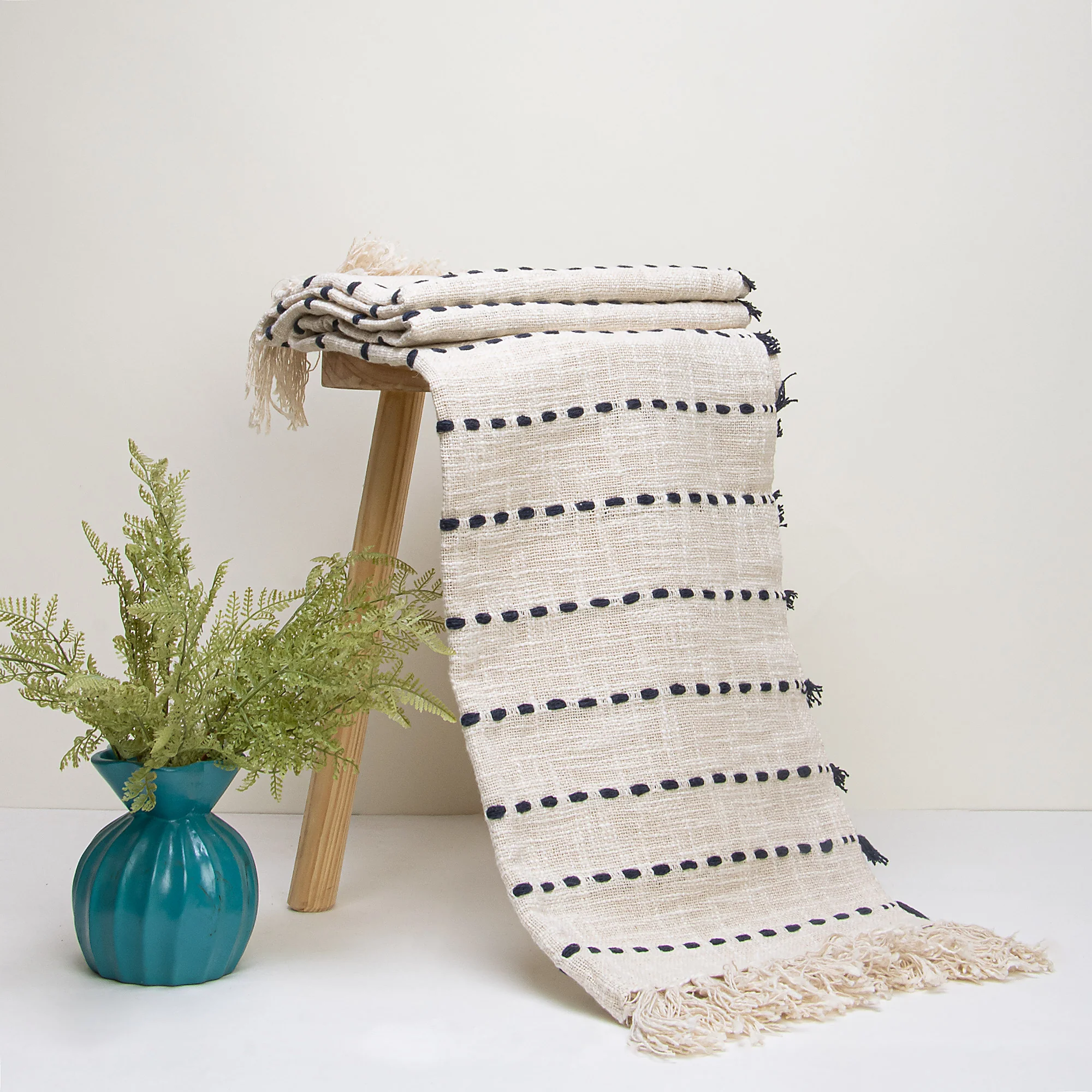 Striped Indian Handmade Pure Cotton Woven Throw Blanket for Sofa - Image 6