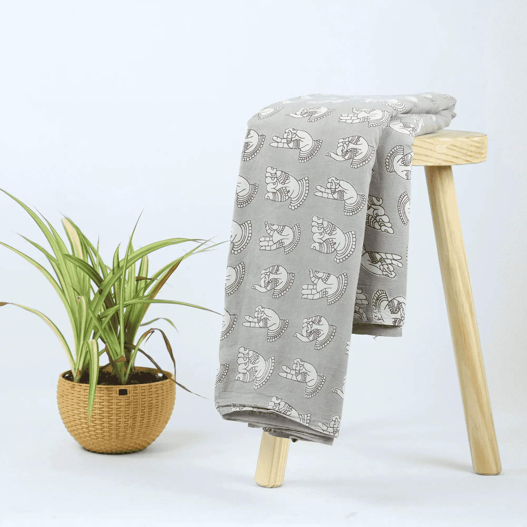 Handmade Indian Pure Cotton Natural Kashish Printed Fabric