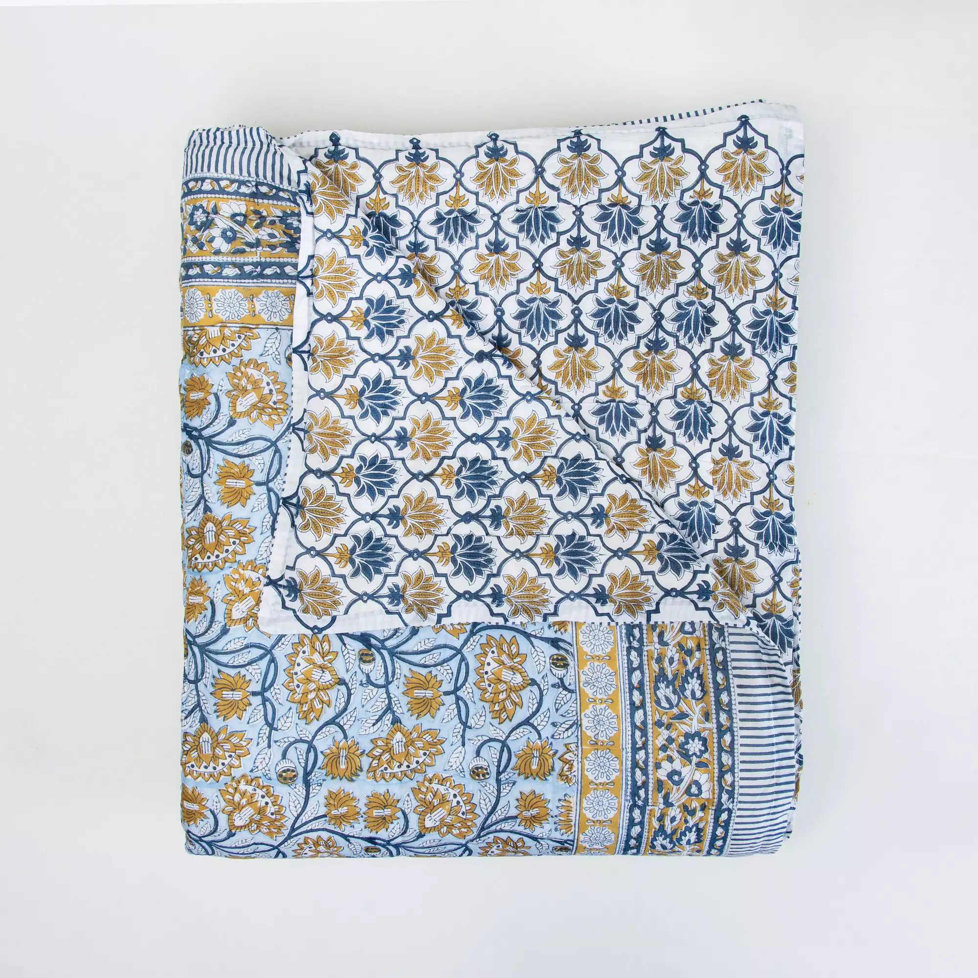 Multi Floral Reversible Hand Block Printed Cotton Jaipuri Razai - Image 2