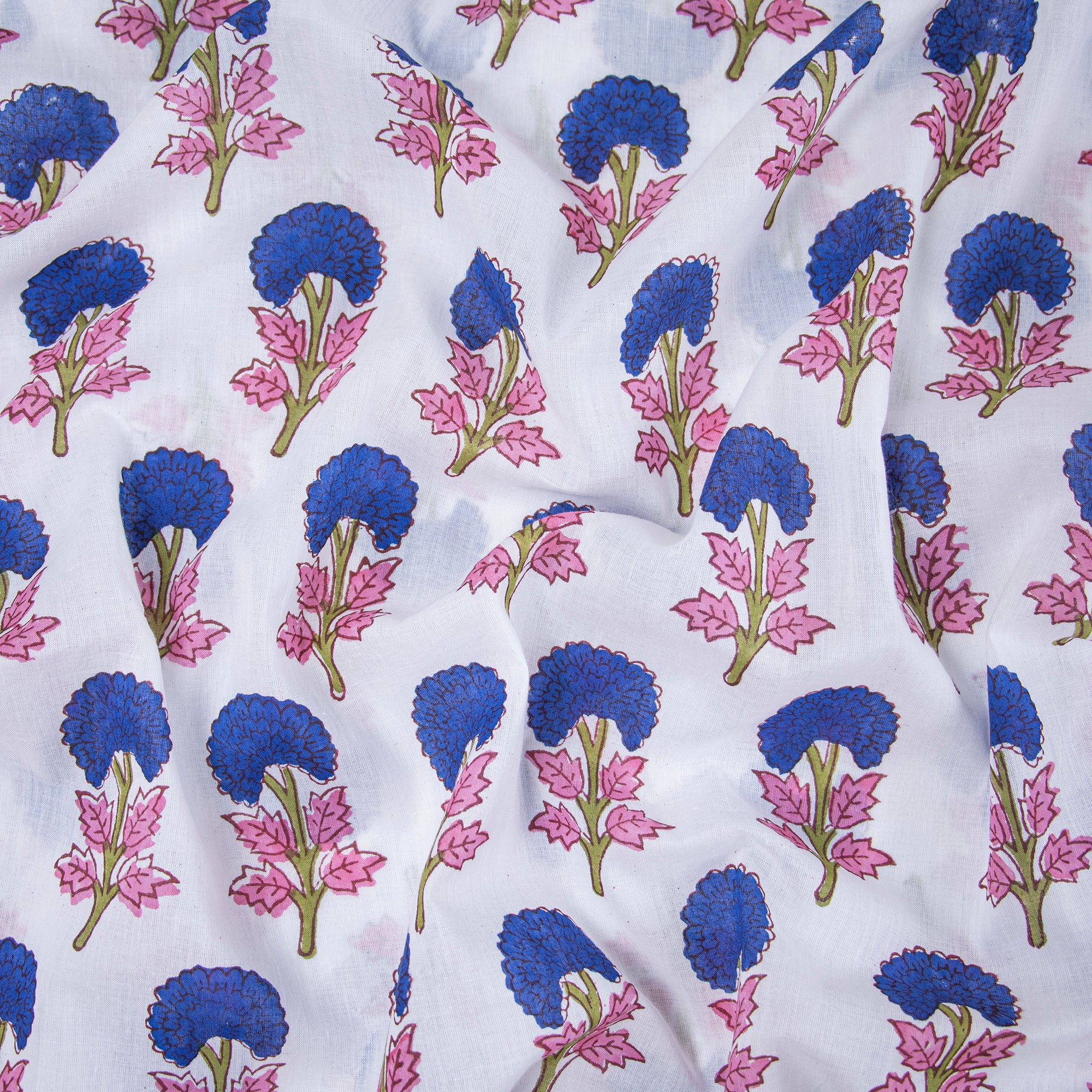 Natural Floral Handcrafted Mud Block Printed Cotton Fabric Cloth