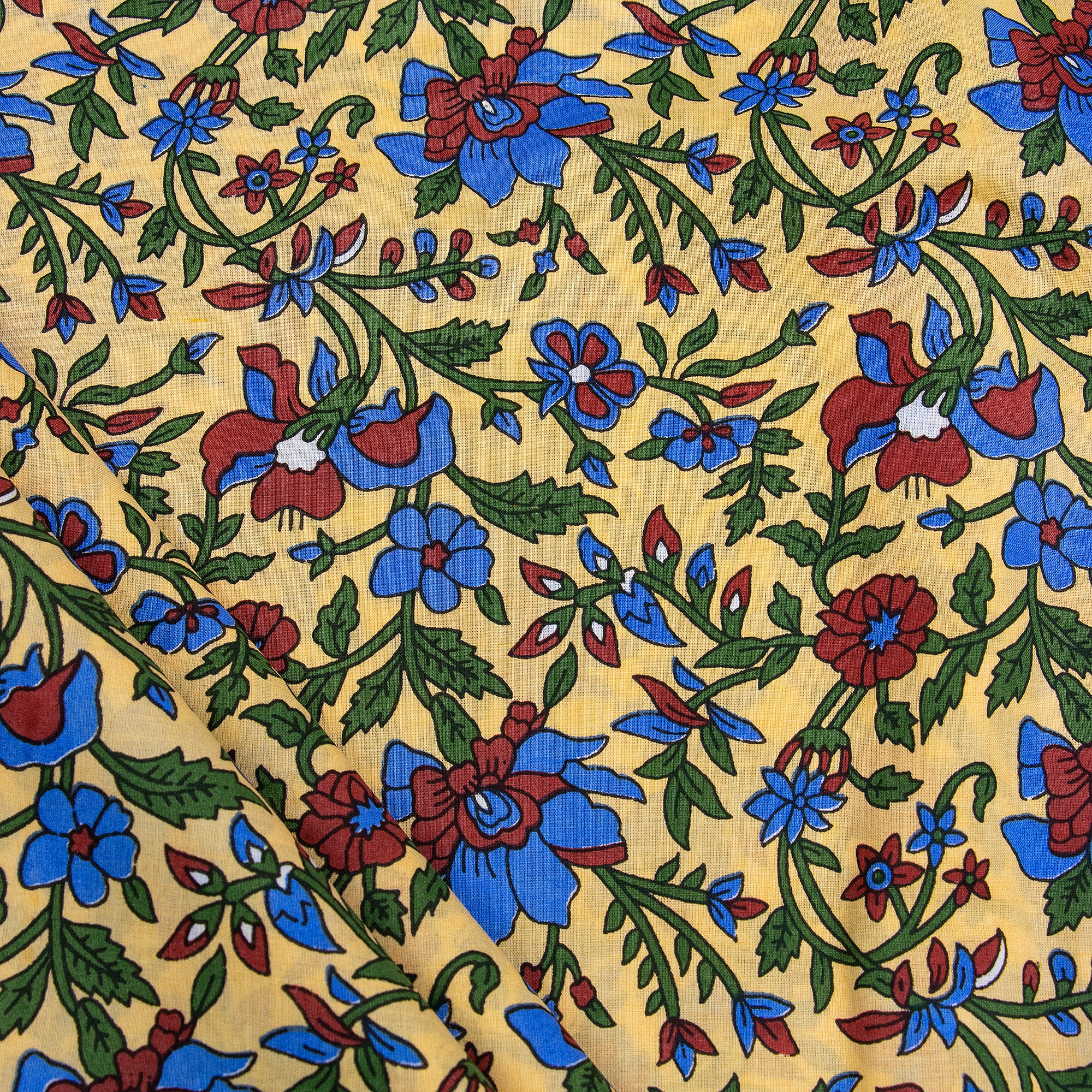 Indian Multicolor Floral Hand Blocked Pure Cotton Running Fabric Cloth