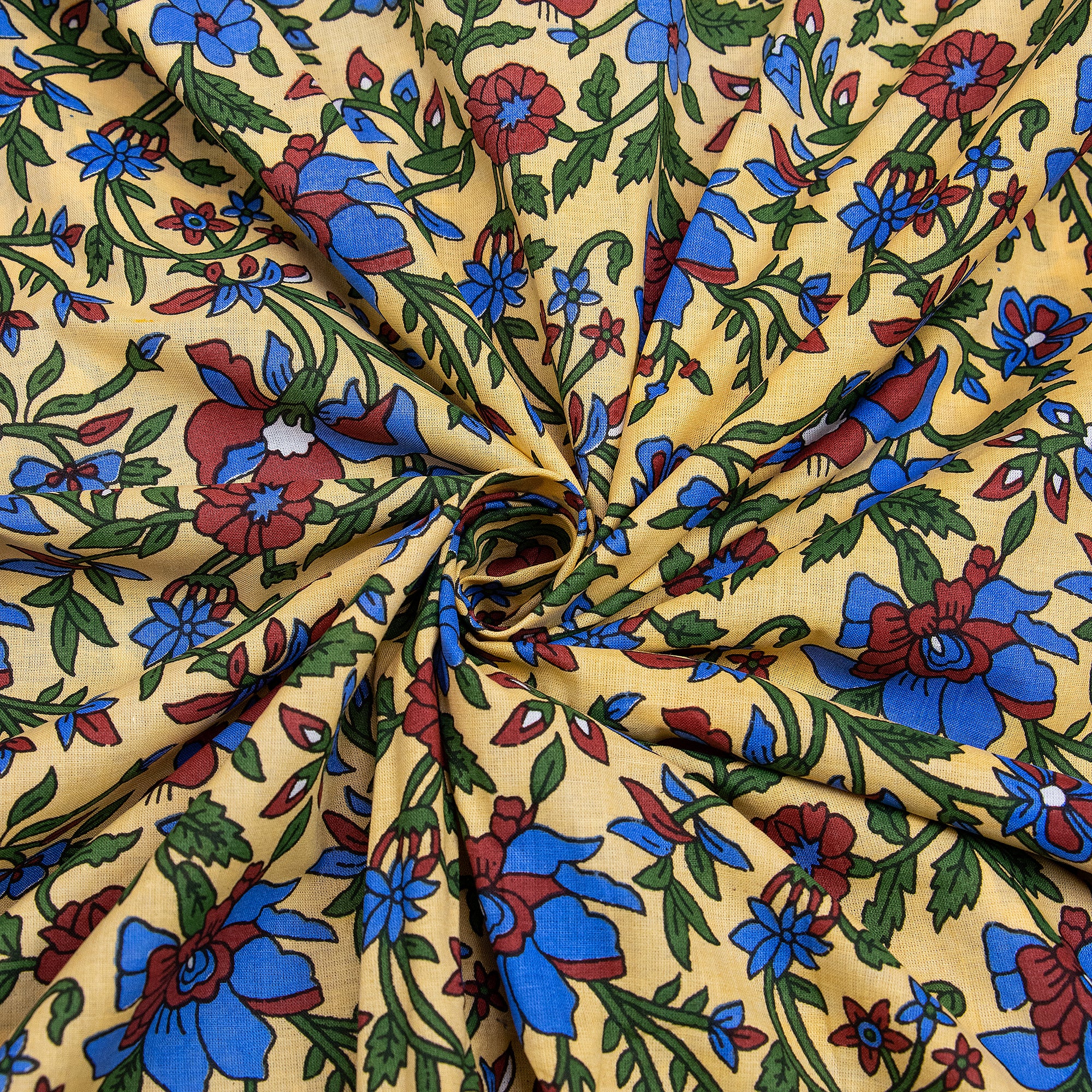 Indian Multicolor Floral Hand Blocked Pure Cotton Running Fabric Cloth - Image 4