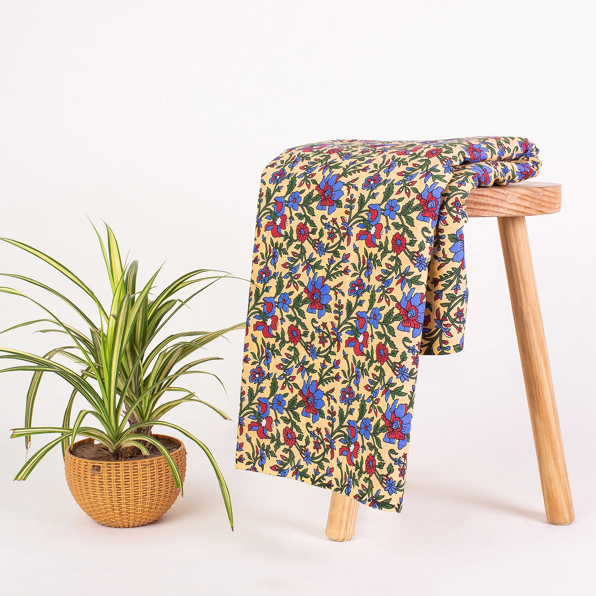 Indian Multicolor Floral Hand Blocked Pure Cotton Running Fabric Cloth - Image 5