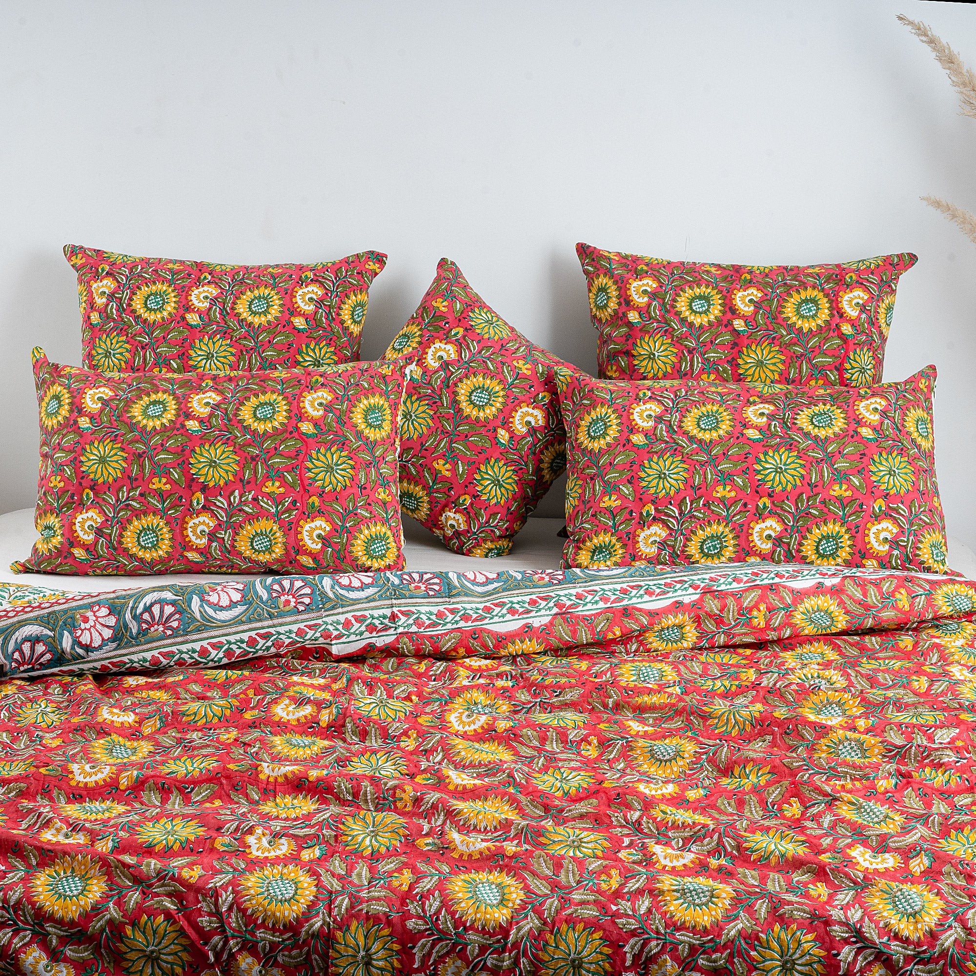 Reversible Sunflower Hand Block Printed Duvet Cover - Image 3