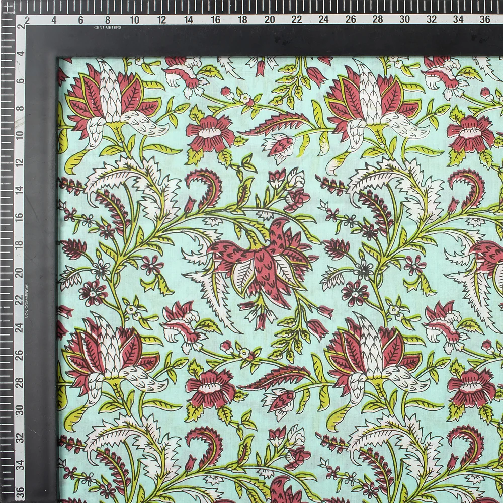 Multicolor Floral Hand Block Print Fabric - Image 5