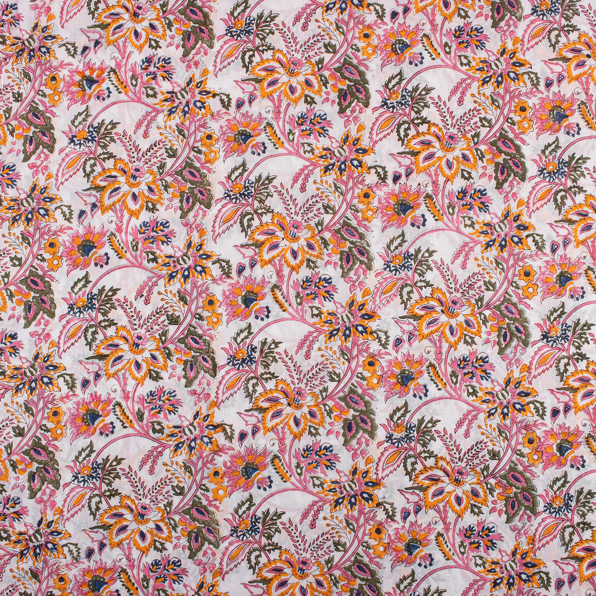 Multicolor Floral Hand Block Print Soft Cotton Fabric - Image 2
