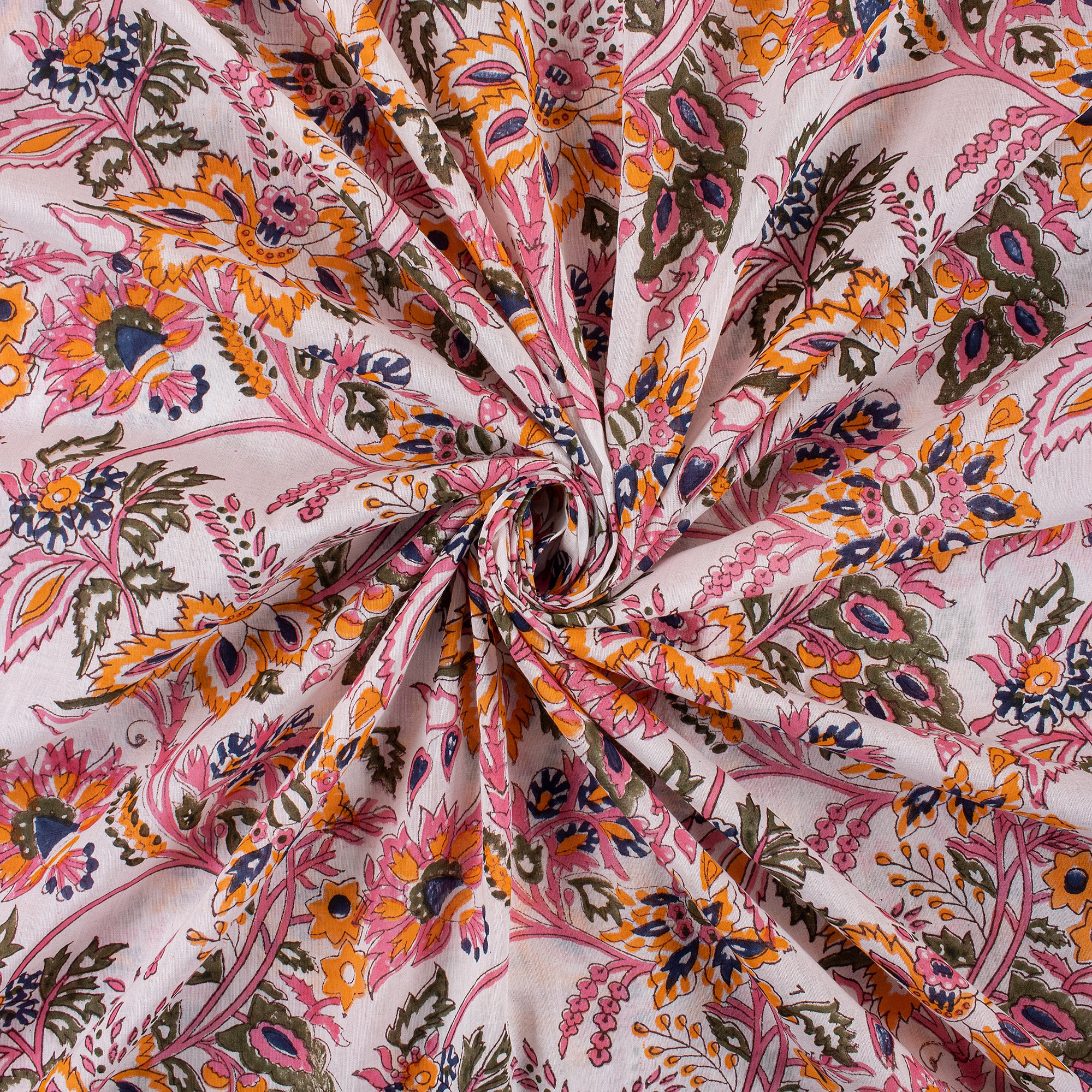 Multicolor Floral Hand Block Print Soft Cotton Fabric - Image 3