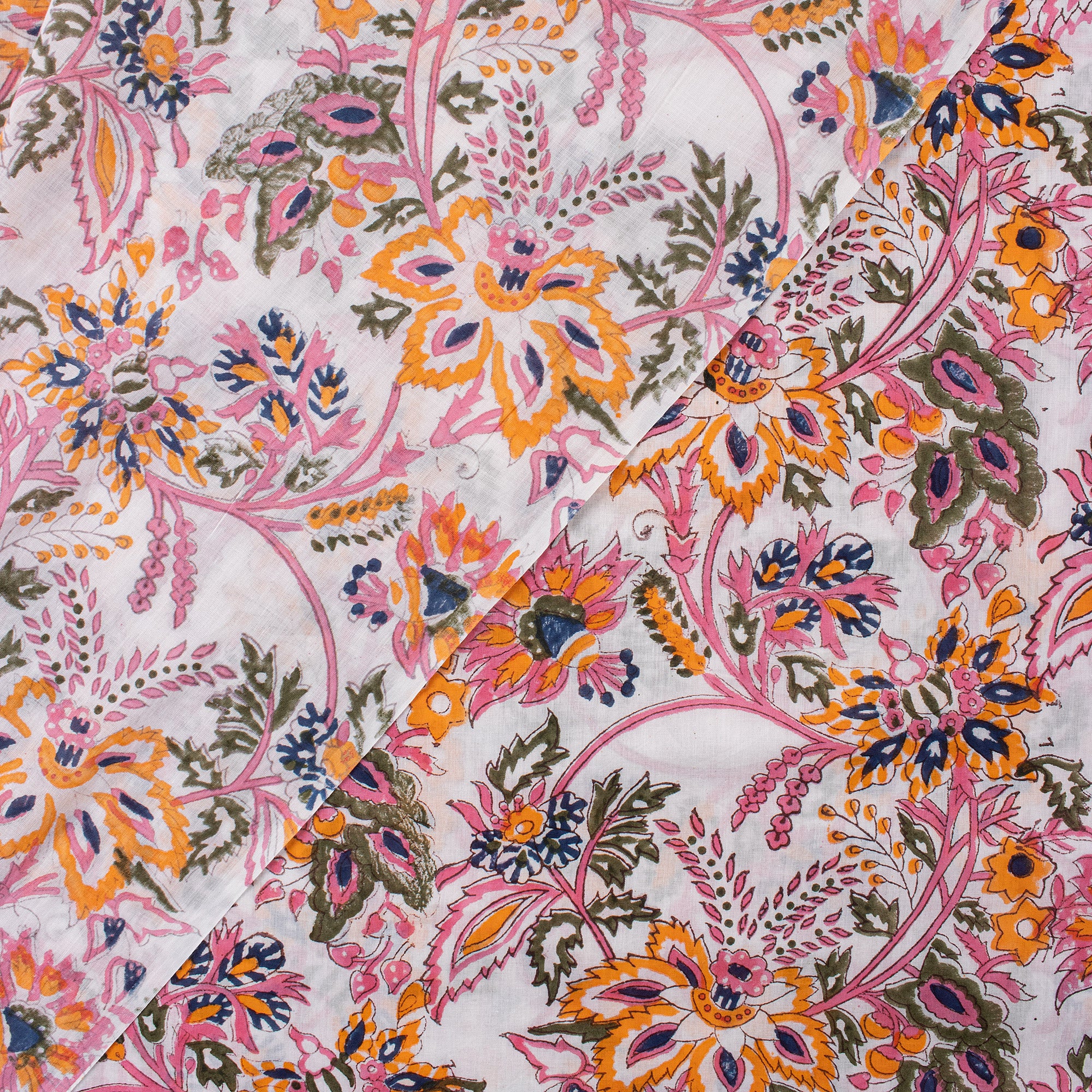 Multicolor Floral Hand Block Print Soft Cotton Fabric - Image 4