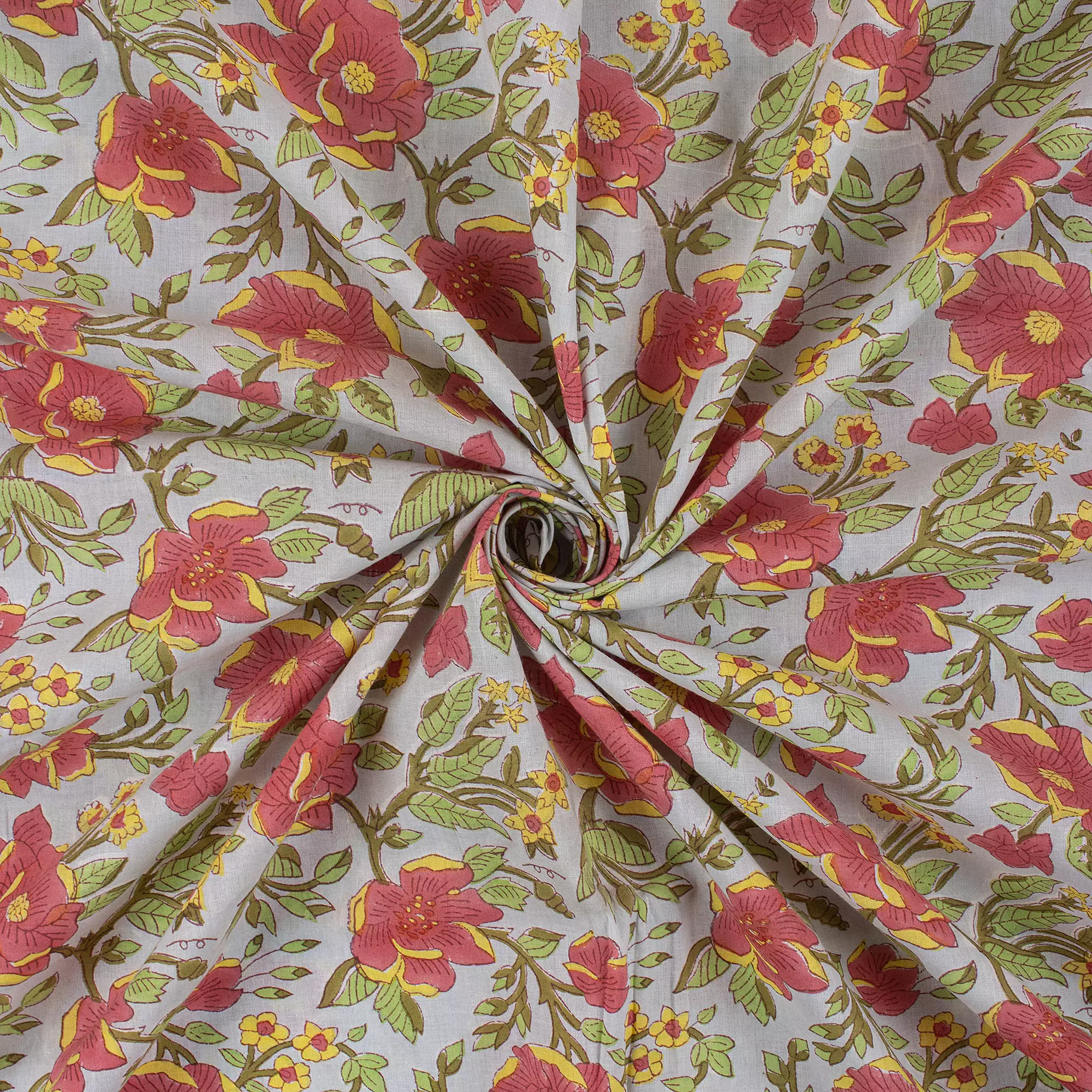 Multicolor Floral Hand Block Printed Fabric - Image 4