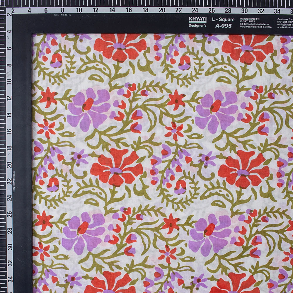 Multicolor Floral Hand Block Printed Organic Cotton Fabric - Image 3