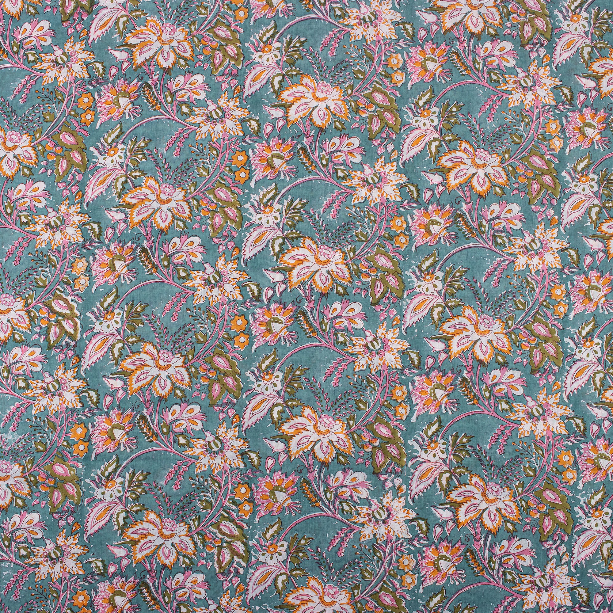Multicolor Floral Indian Block Print Fabric - Image 2