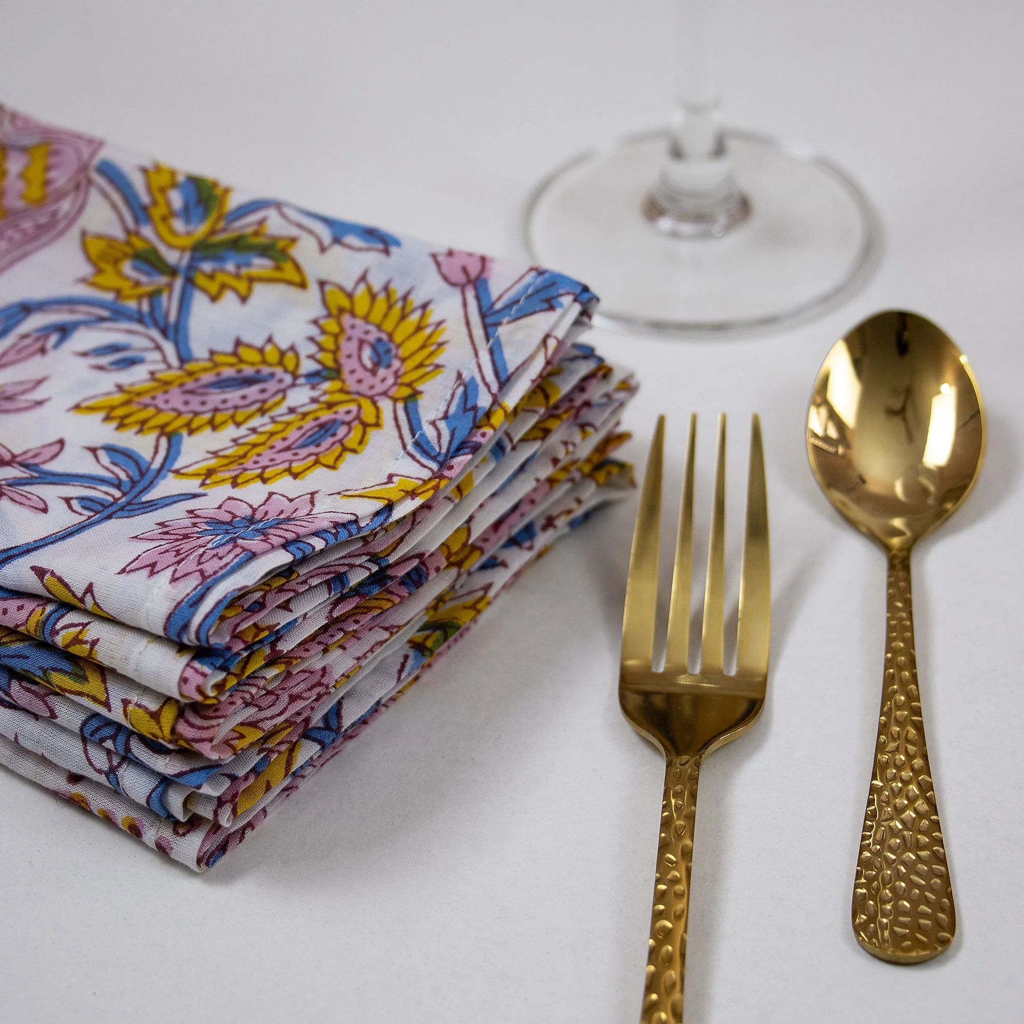 Sustainable Multicolor Floral Indian Block Printed Cotton Dinner Napkins - Image 2