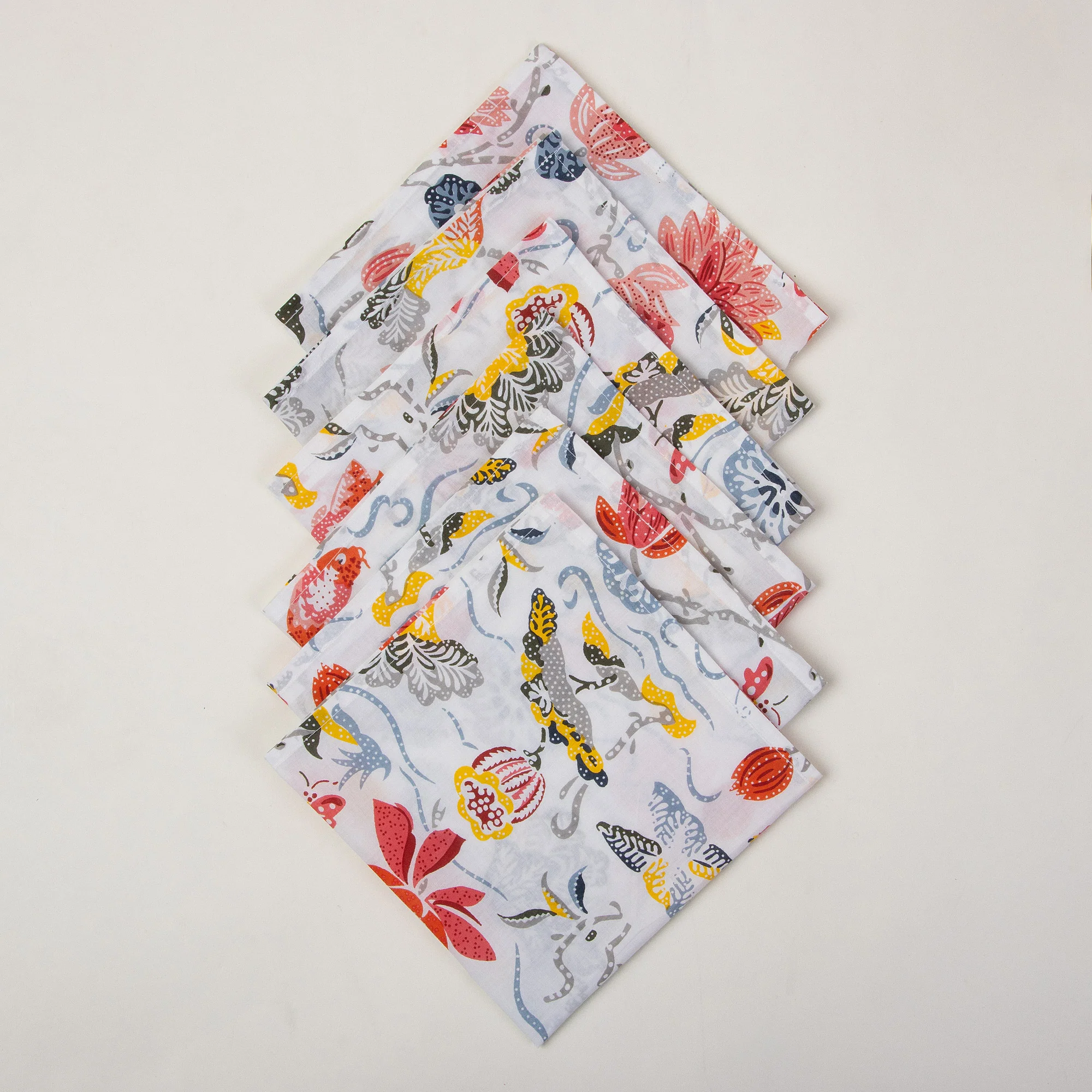 Multicolor Floral Indian Natural Pure Cotton Block Printed Table Napkin Cloth