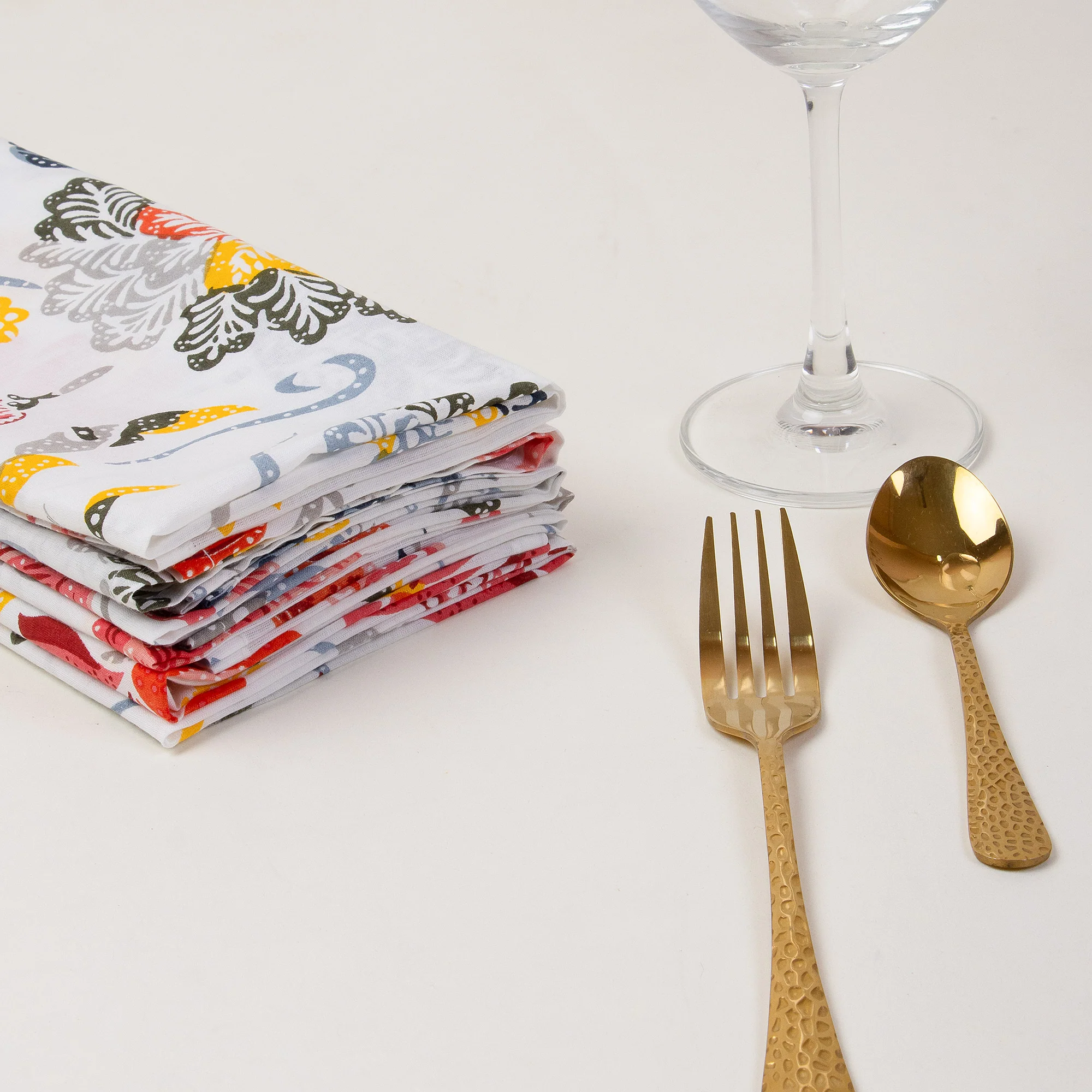 Multicolor Floral Indian Natural Pure Cotton Block Printed Table Napkin Cloth - Image 3