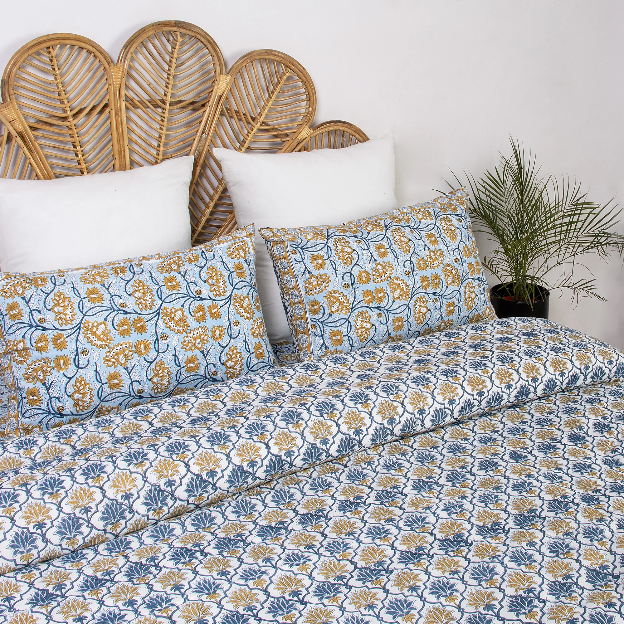 Floral Hand Block Print Cotton Duvet Cover