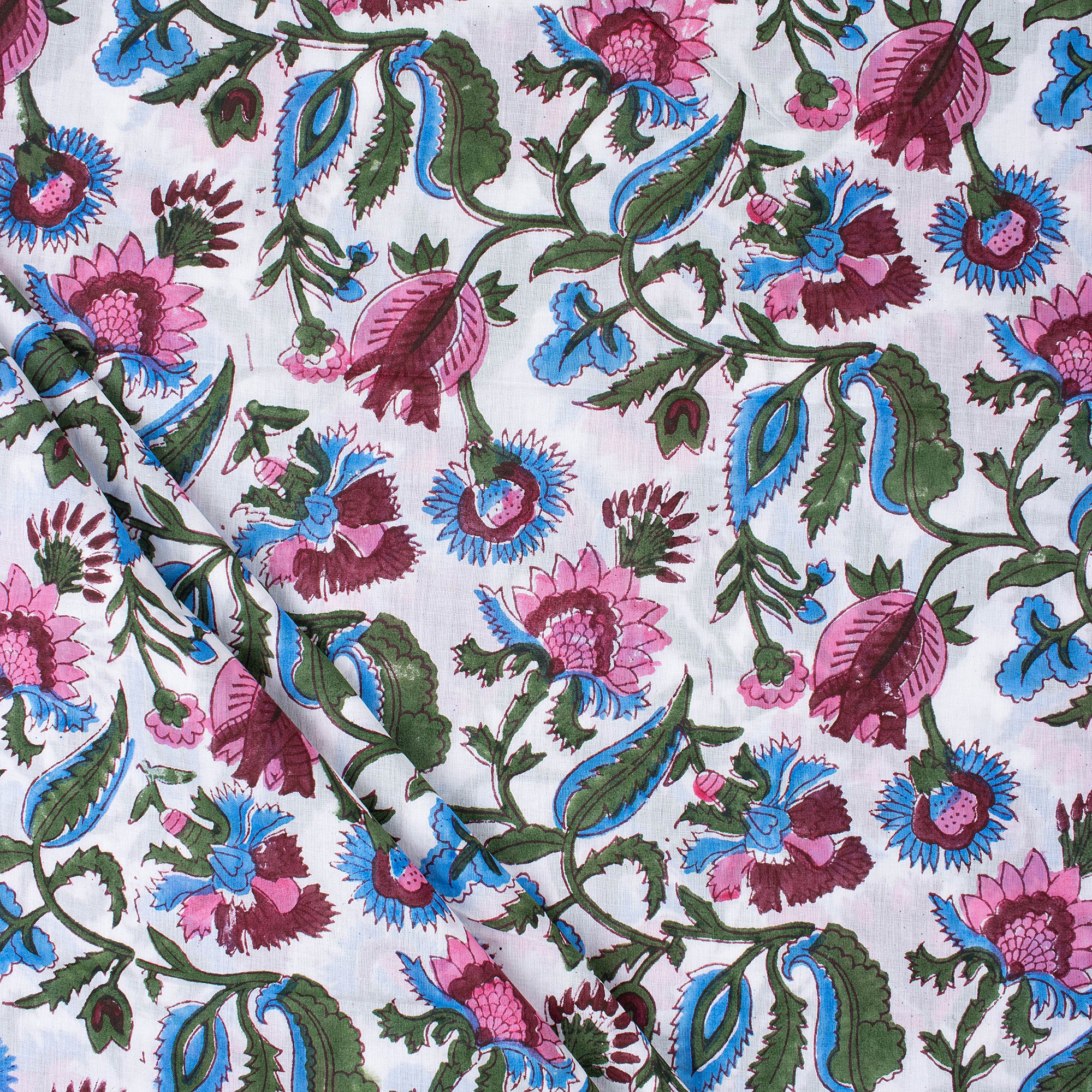 Multicolor Natural Hand Block Indian Floral Cotton Fabric for Dress Making