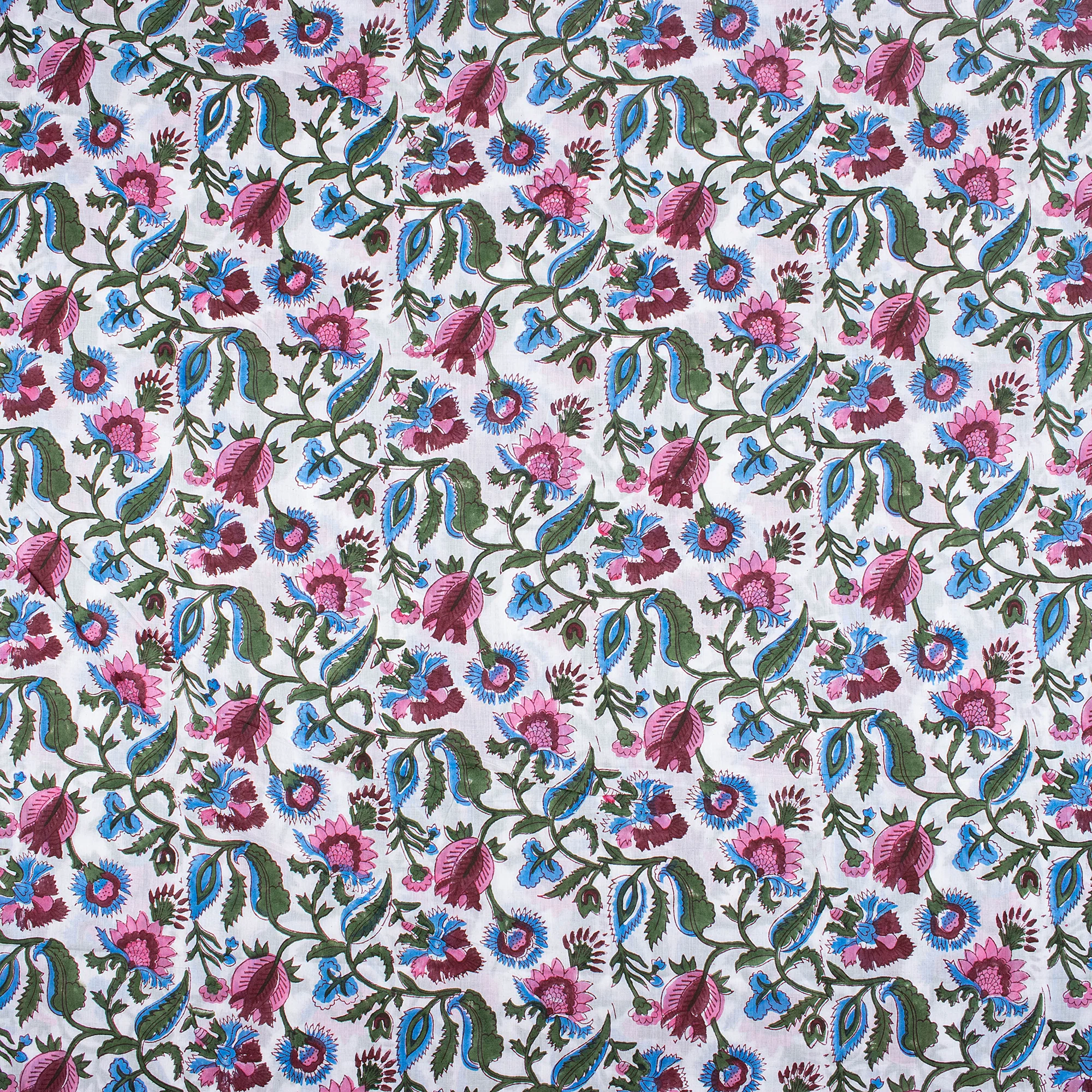 Multicolor Natural Hand Block Indian Floral Cotton Fabric for Dress Making - Image 2